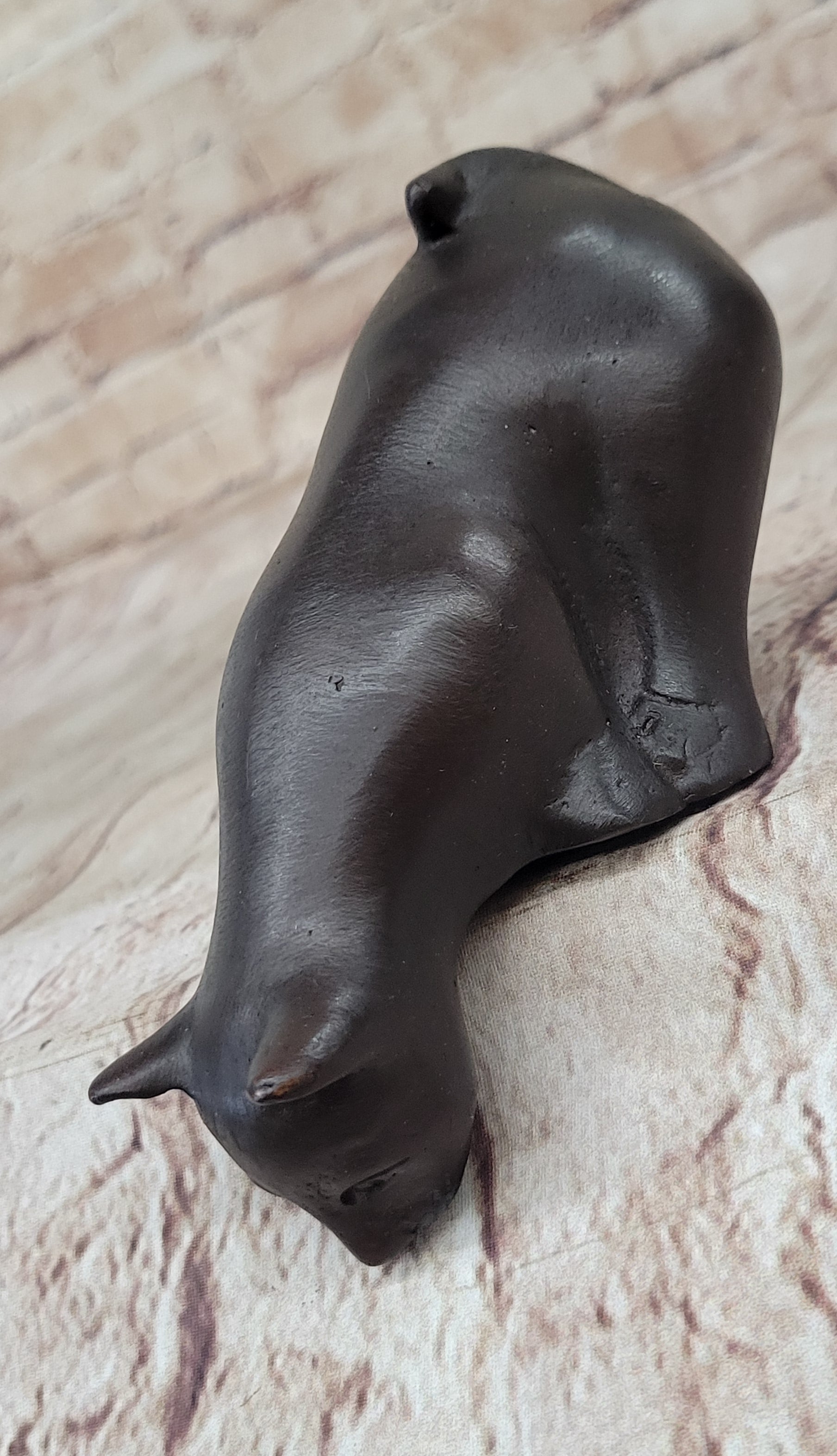 Signed Desk Top Adorable Cat Bronze Sculpture Real Hot Cast Figurine Lost Wax