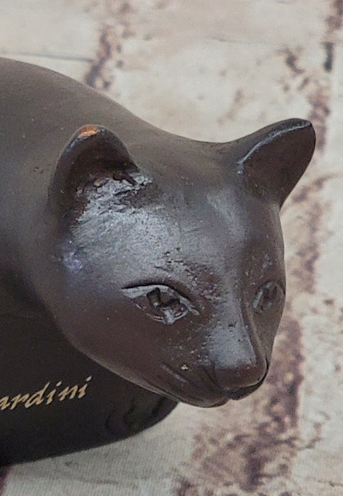 Signed Desk Top Adorable Cat Bronze Sculpture Real Hot Cast Figurine Lost Wax