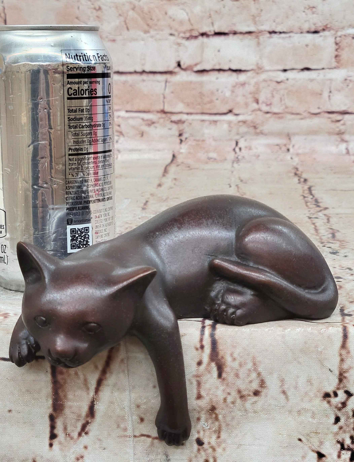 Lazy Cat Bronze Statue – Minimalist Sleeping Kitty Figurine Decor Signed Nardini