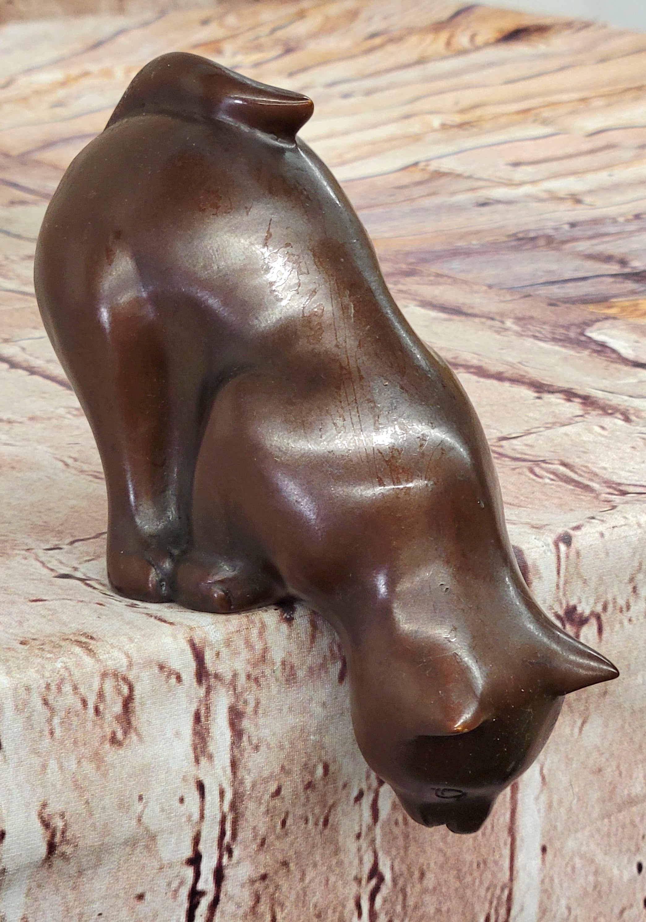 Cat Kitten Sitting on the Edge Bronze Figurine Sculpture Figure Collectible 3" x 6"