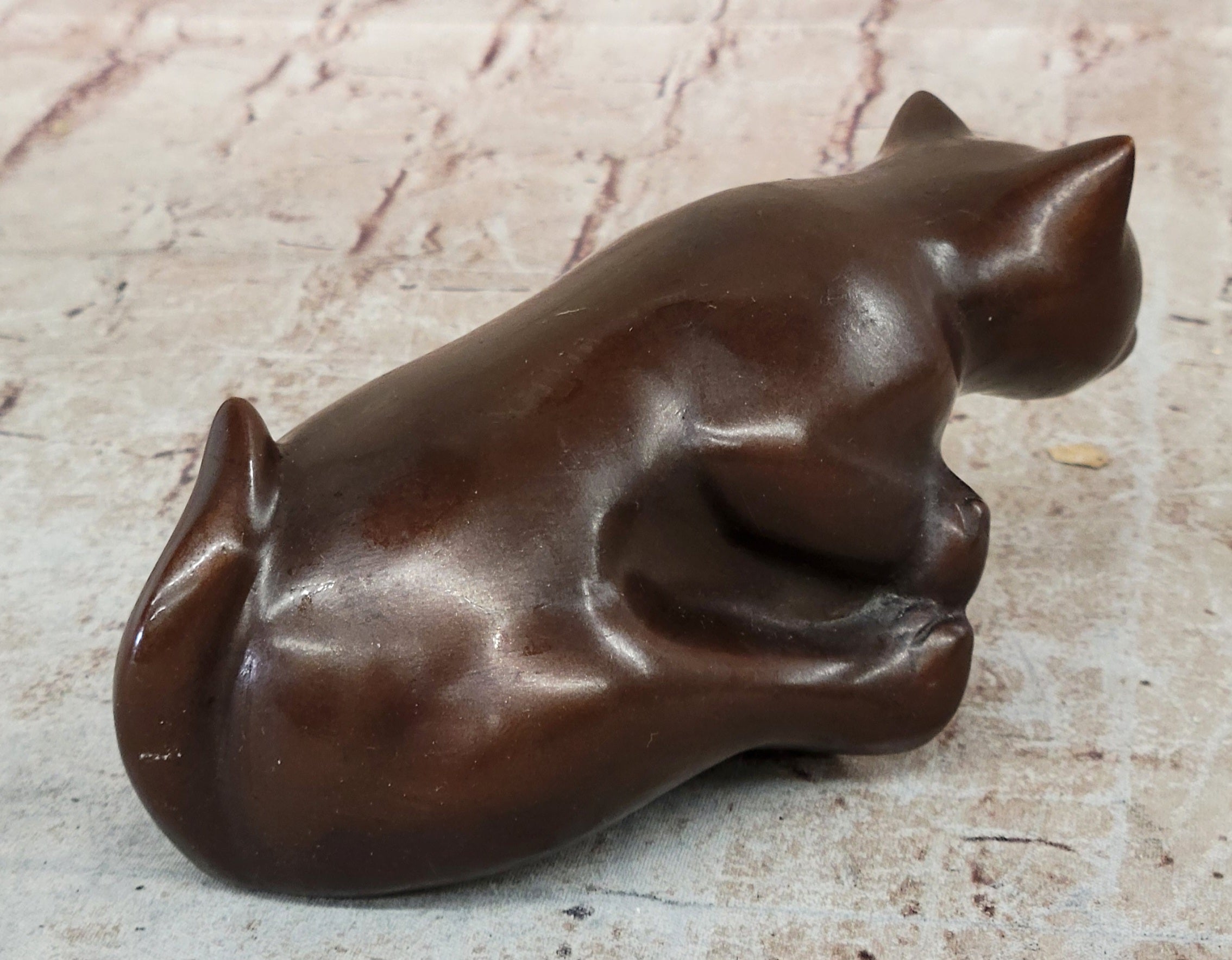 Cat Kitten Sitting on the Edge Bronze Figurine Sculpture Figure Collectible 3" x 6"