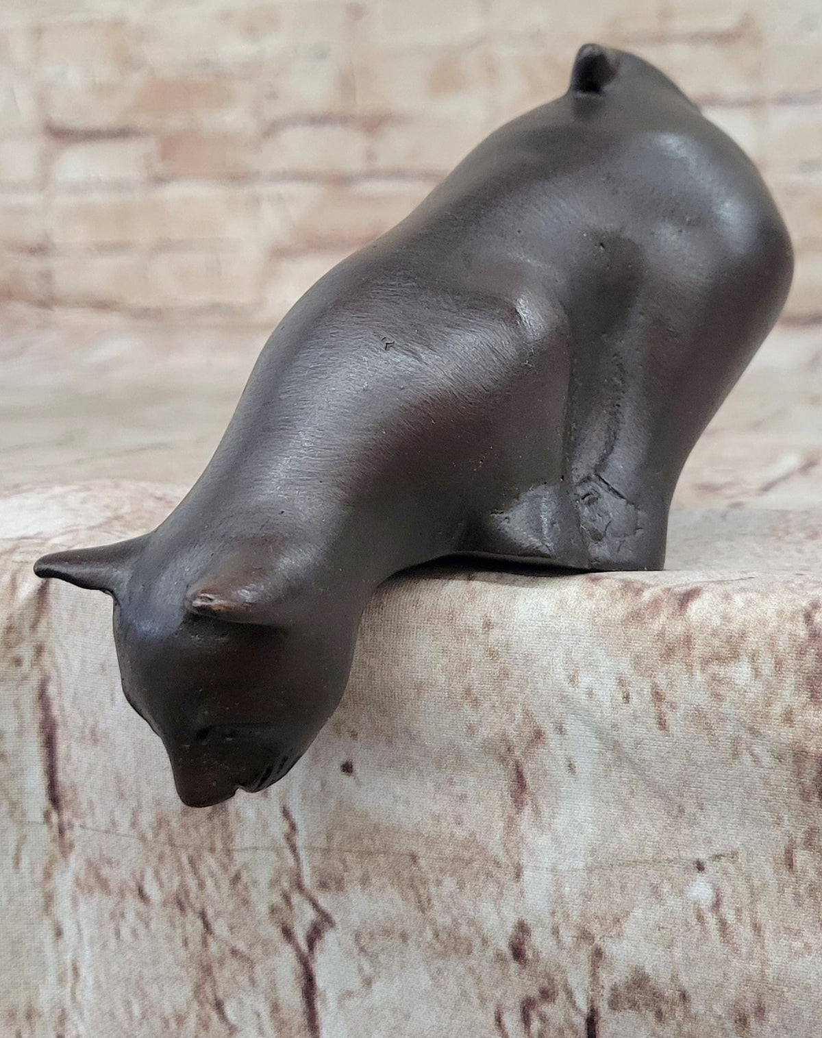 Signed Desk Top Adorable Cat Bronze Sculpture Real Hot Cast Figurine Lost Wax