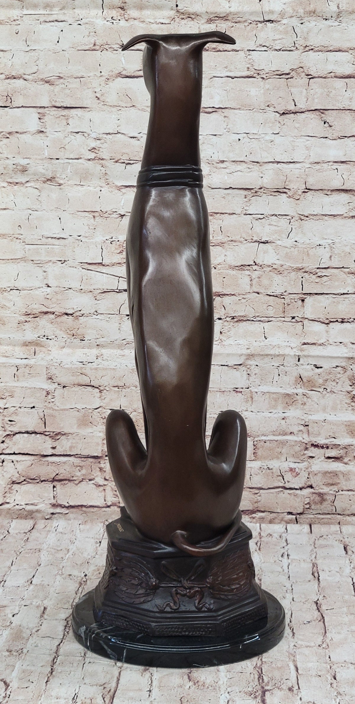 Art Deco Life Size Sitting Greyhound Dog Bronze Sculpture Marble Base Statue
