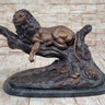 Lion Resting on a Branch - Bronze Sculpture Statue Wildlife Decor by J. Moigniez