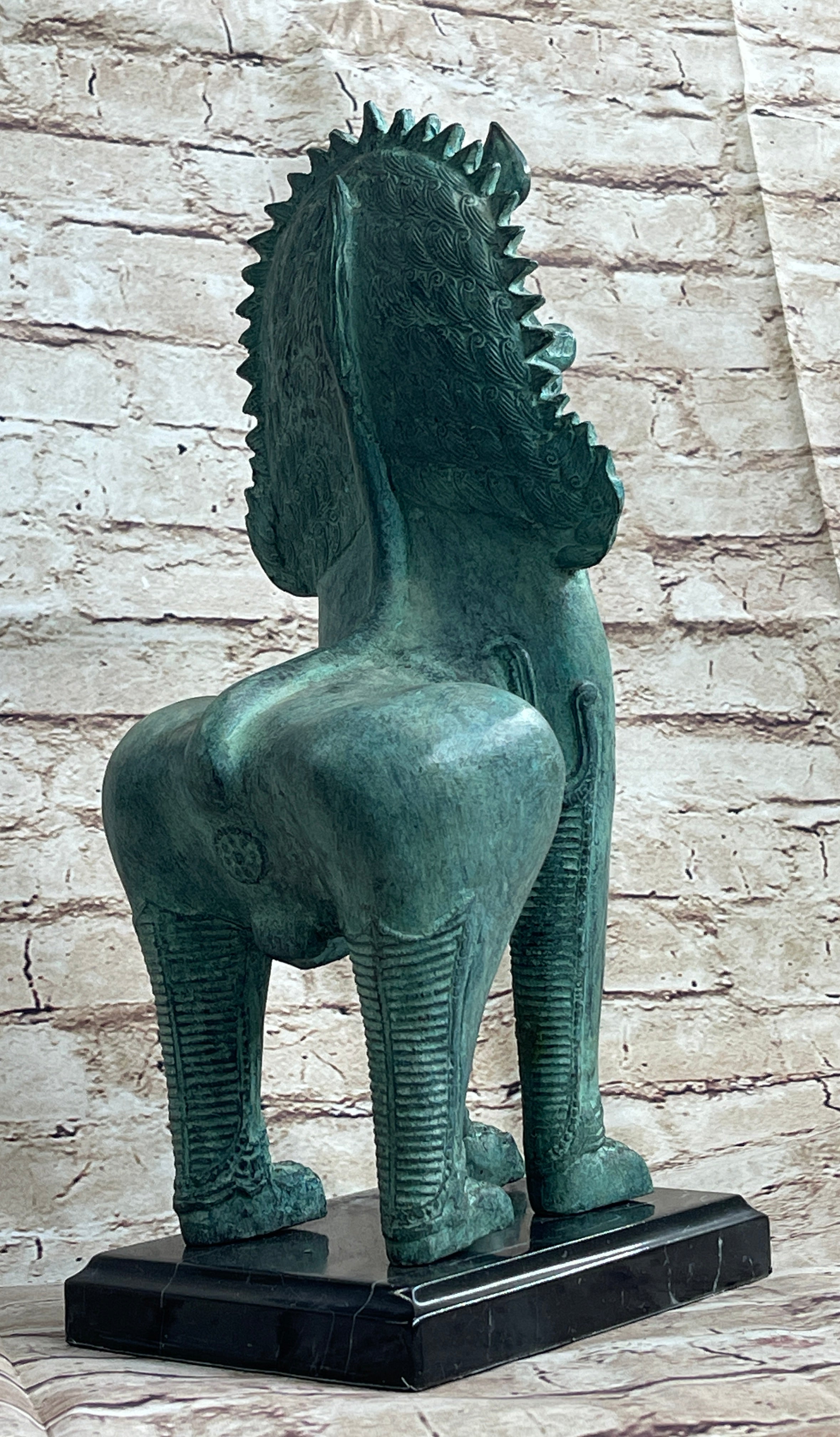 Chinese Foo Dog Guardian Lion Bronze Sculpture Statue Signed Handmade Art 13" x 6"