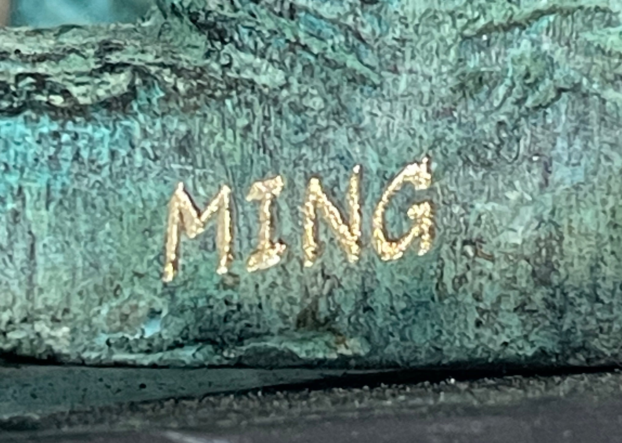 Chinese Foo Dog Guardian Lion Bronze Sculpture Statue Signed Handmade Art 13" x 6"