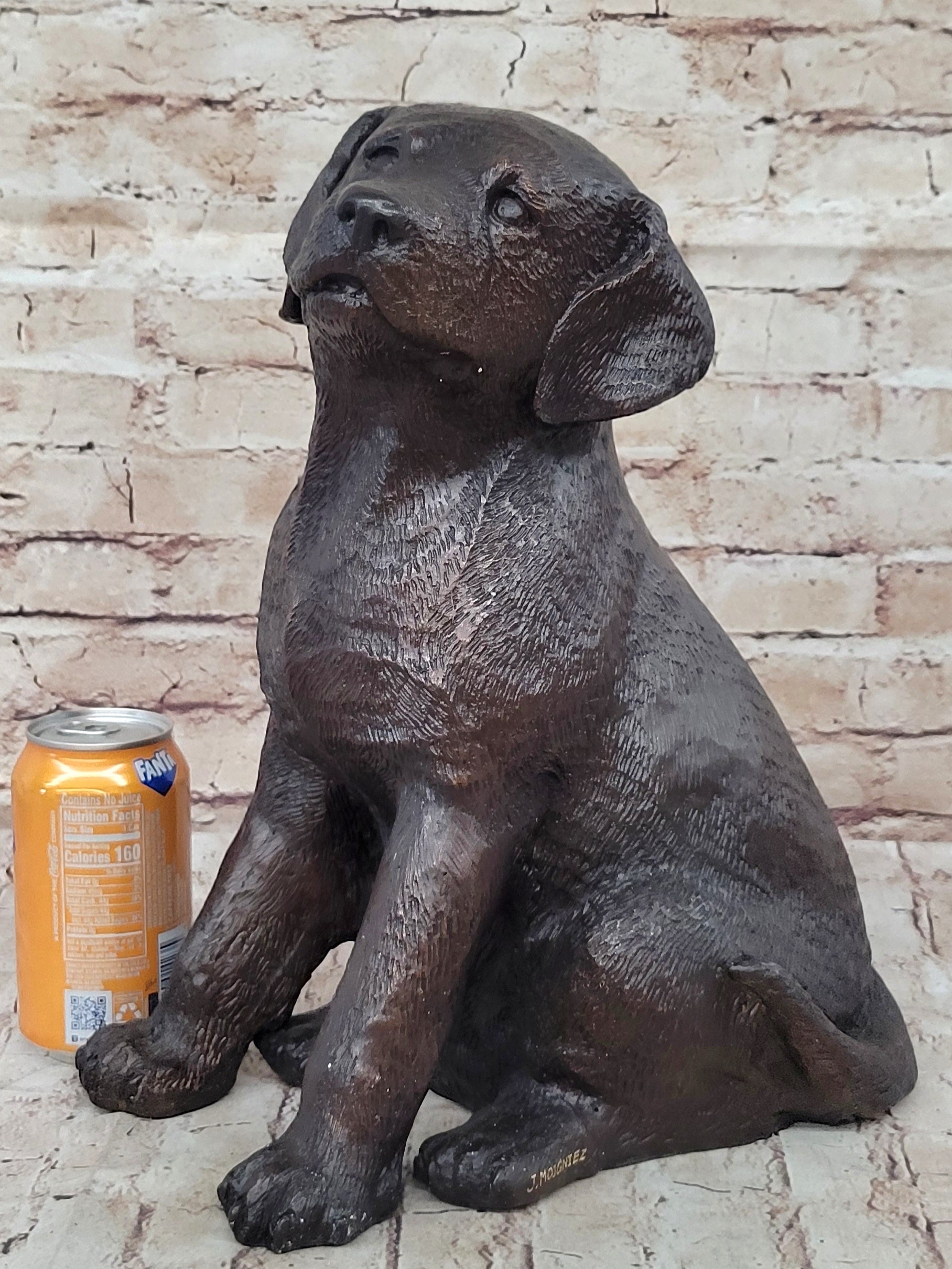 Bronze Metal Labrador Puppy Dog Sculpture Statue Figure Signed Art Collectible