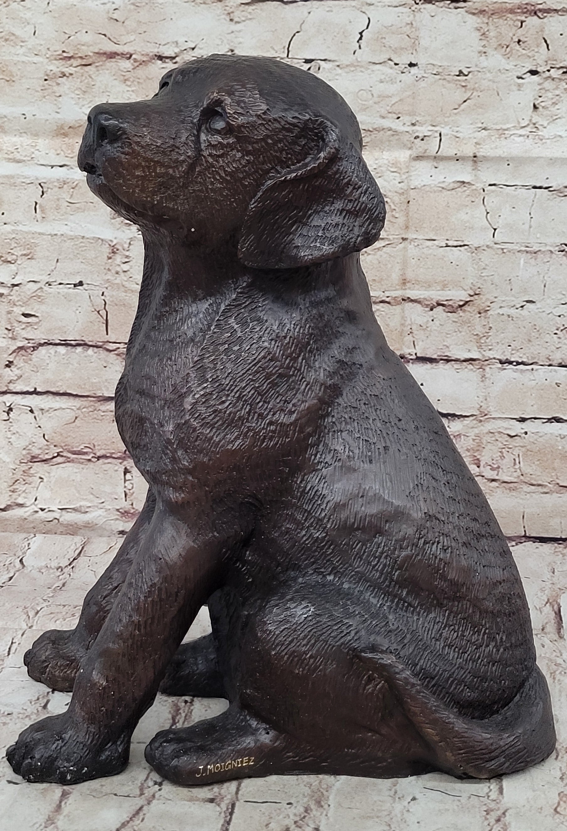 Bronze Metal Labrador Puppy Dog Sculpture Statue Figure Signed Art Collectible