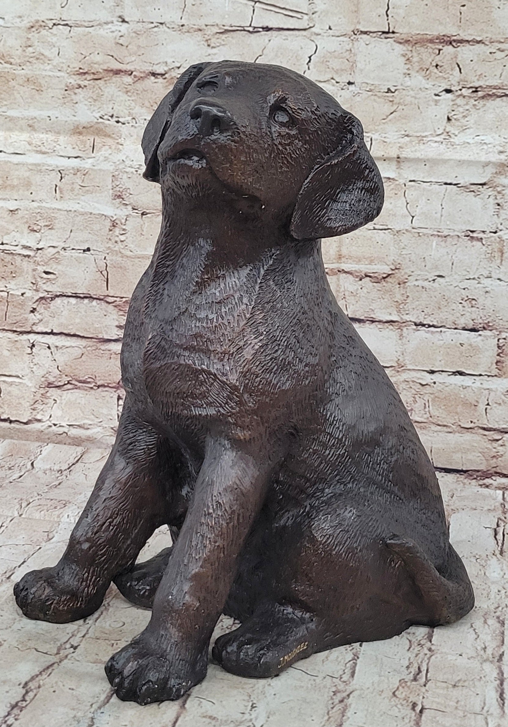Bronze Metal Labrador Puppy Dog Sculpture Statue Figure Signed Art Collectible