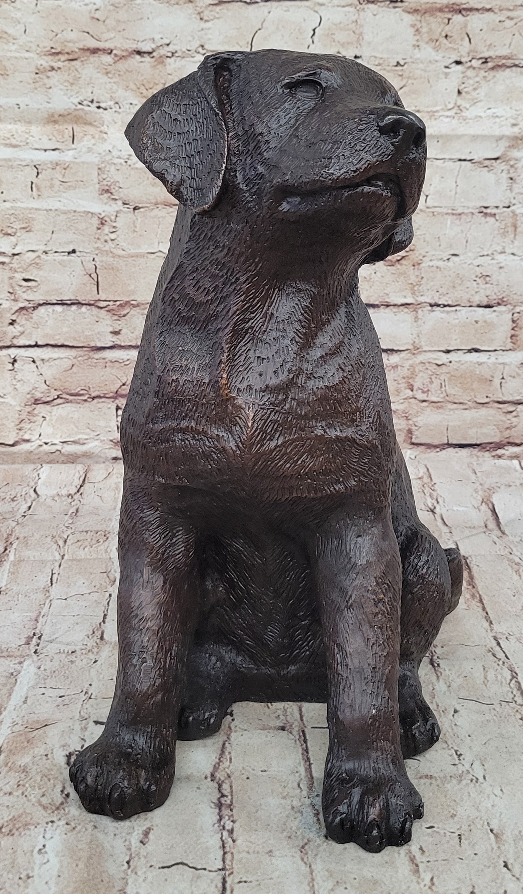 Bronze Metal Labrador Puppy Dog Sculpture Statue Figure Signed Art Collectible