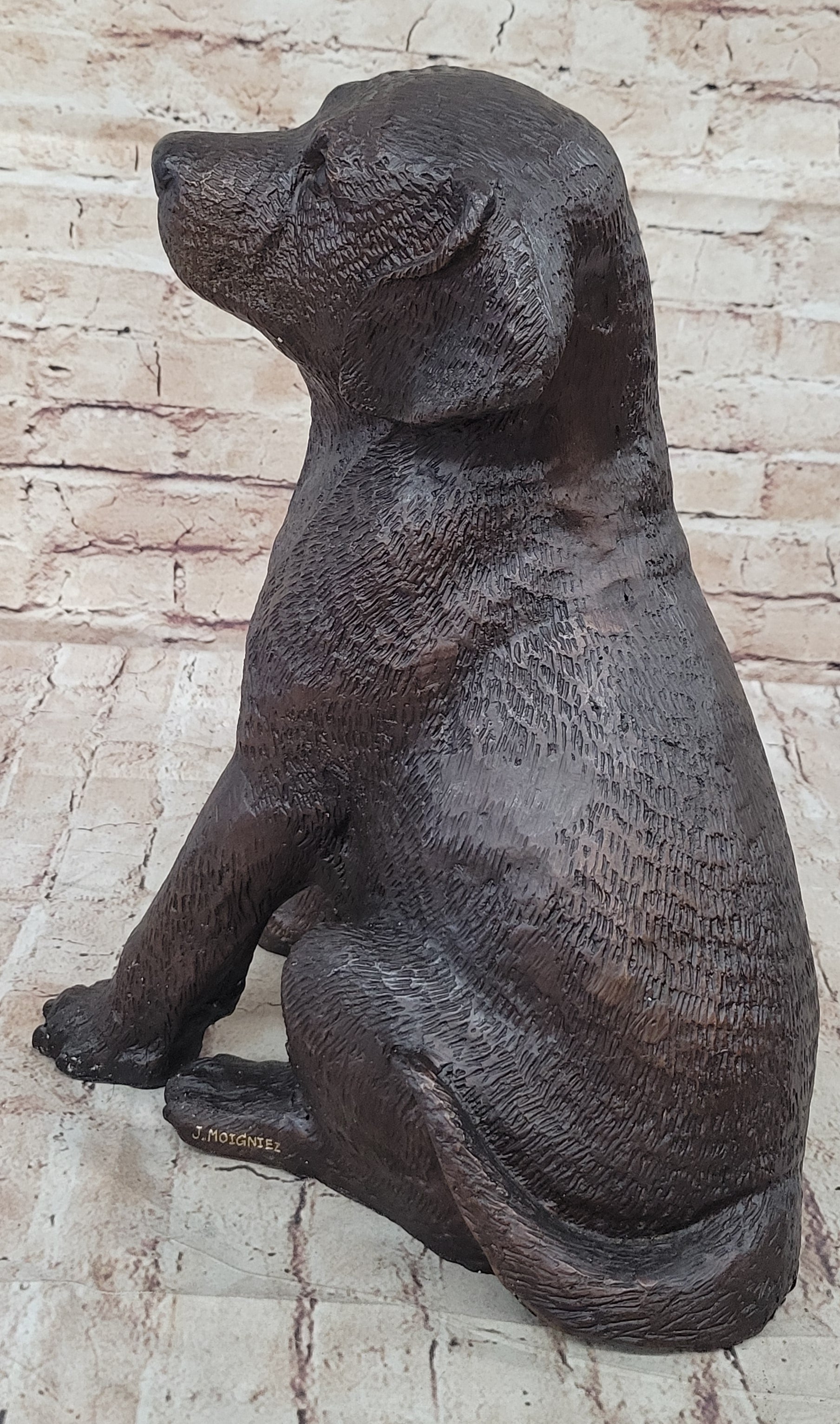 Bronze Metal Labrador Puppy Dog Sculpture Statue Figure Signed Art Collectible
