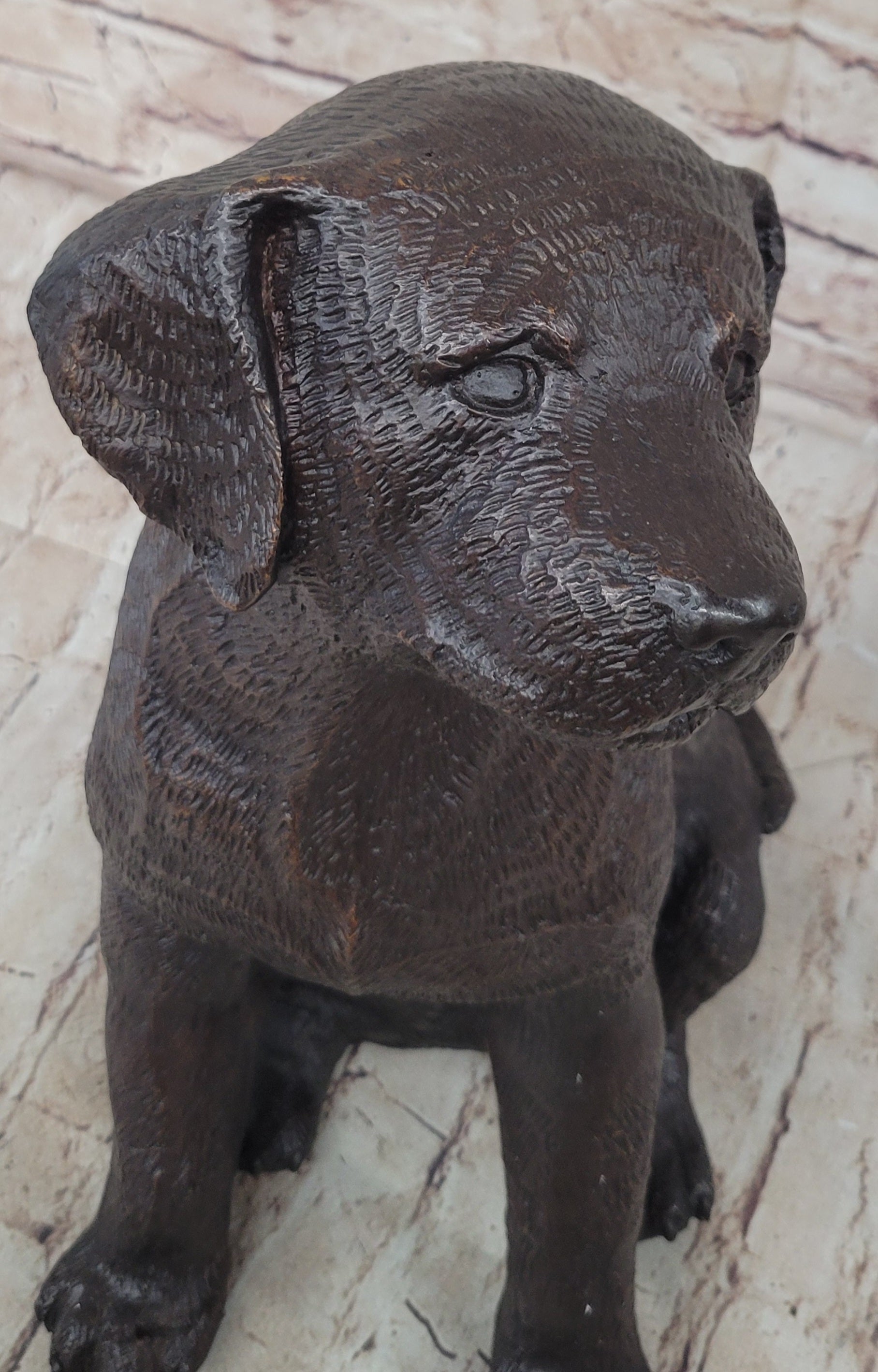 Bronze Metal Labrador Puppy Dog Sculpture Statue Figure Signed Art Collectible