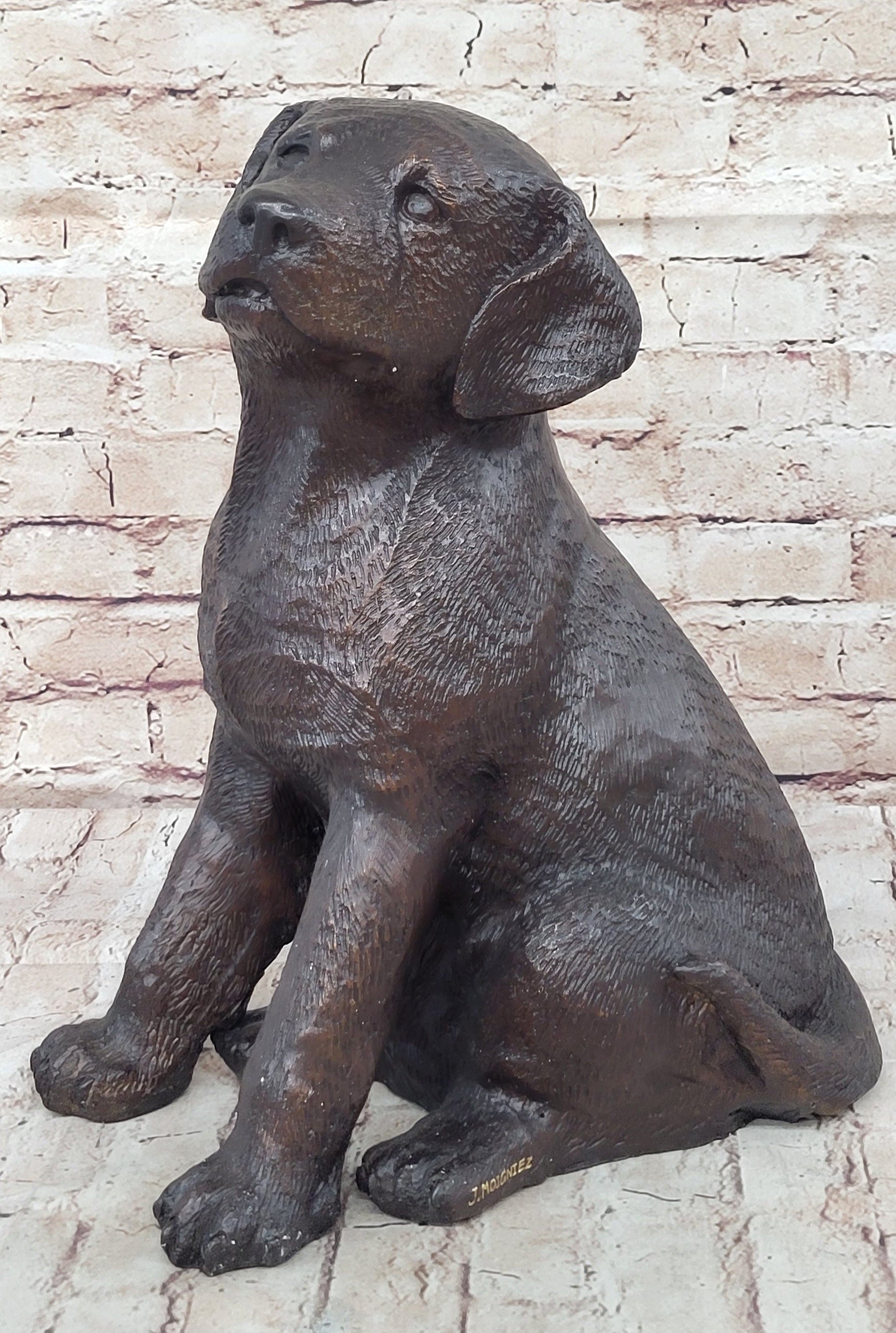 Bronze Metal Labrador Puppy Dog Sculpture Statue Figure Signed Art Collectible