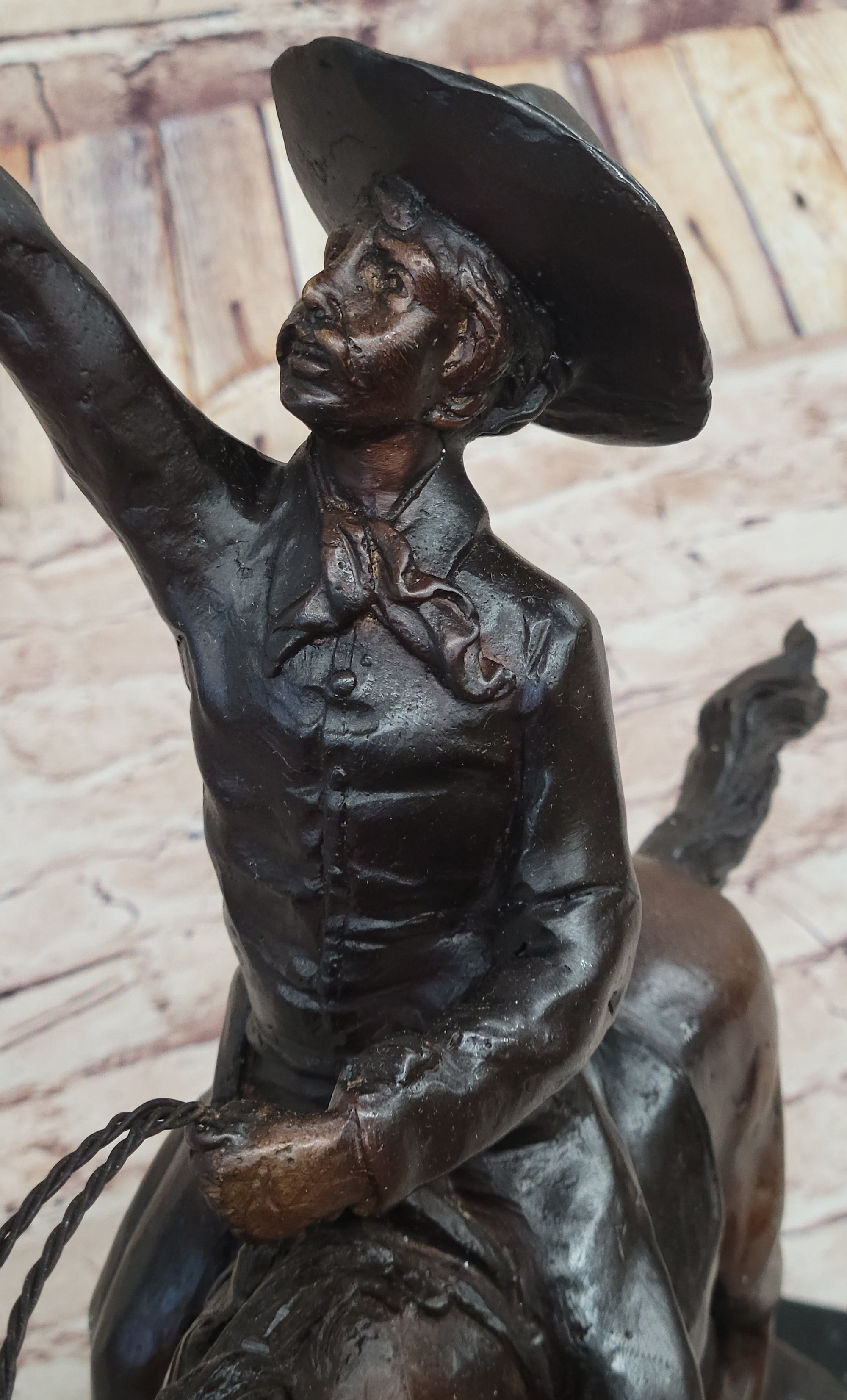 Will Rogers Cowboy on Horseback Bronze Sculpture Statue Figure Russell Western 16" x 17"