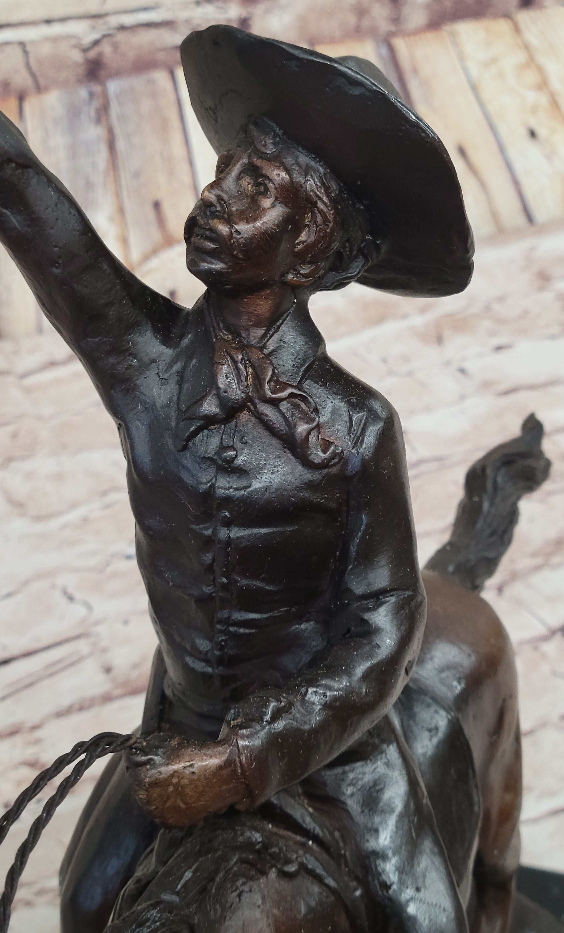 Will Rogers Cowboy on Horseback Bronze Sculpture Statue Figure Russell Western 16" x 17"