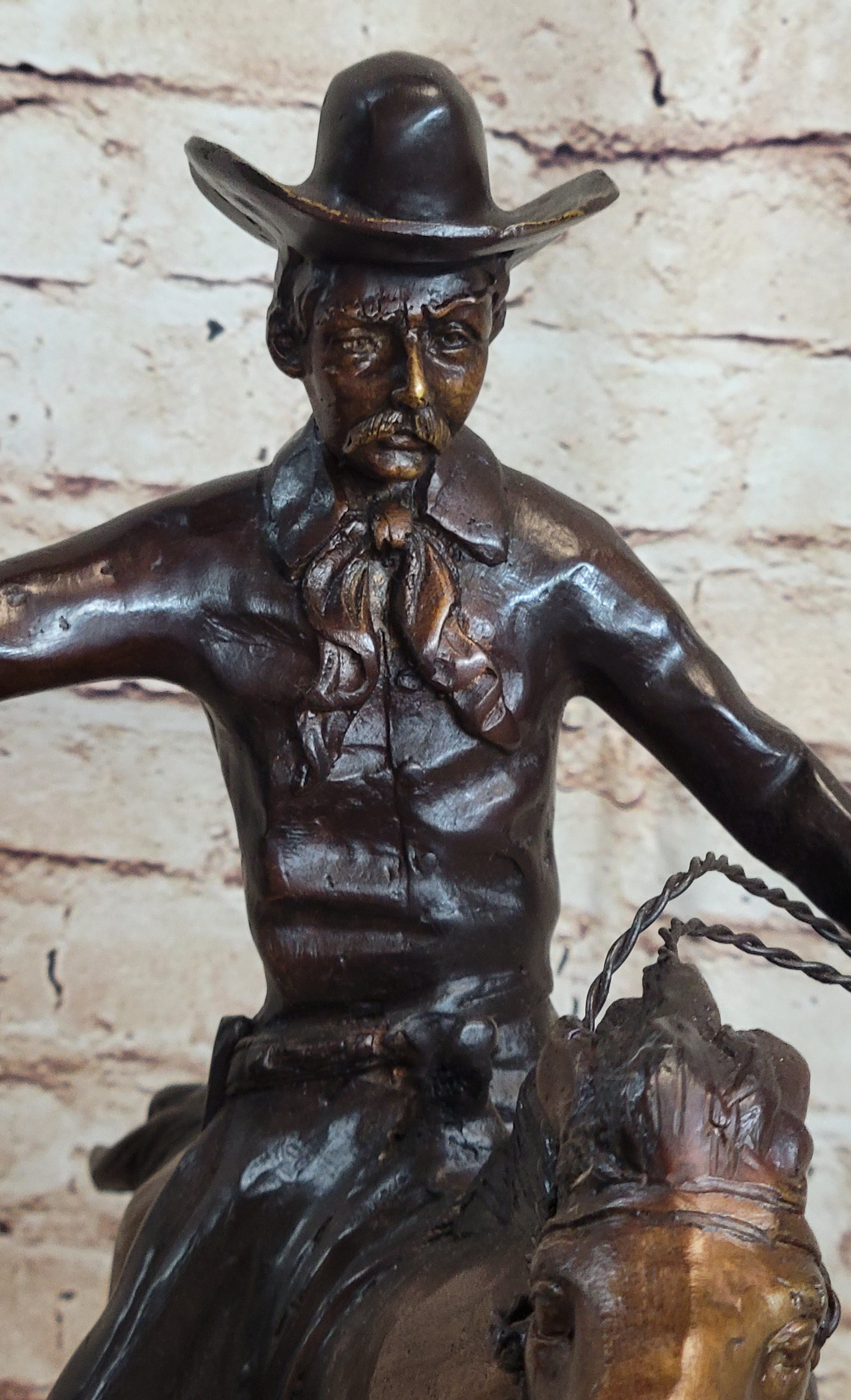 Frederic Remington Bronze Sculpture Cowboy on Horse Western Art Old West 15" x 18"