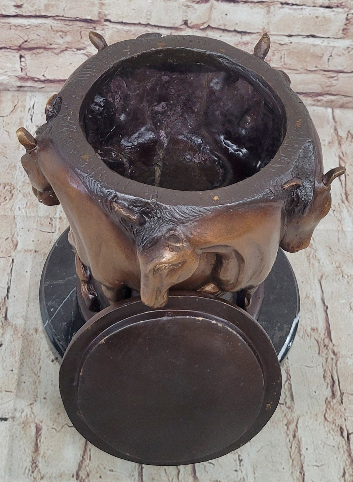 Bronze Horse Relief Sculpture Vase; Equestrian Art Urn with Horse Figures on Marble Base