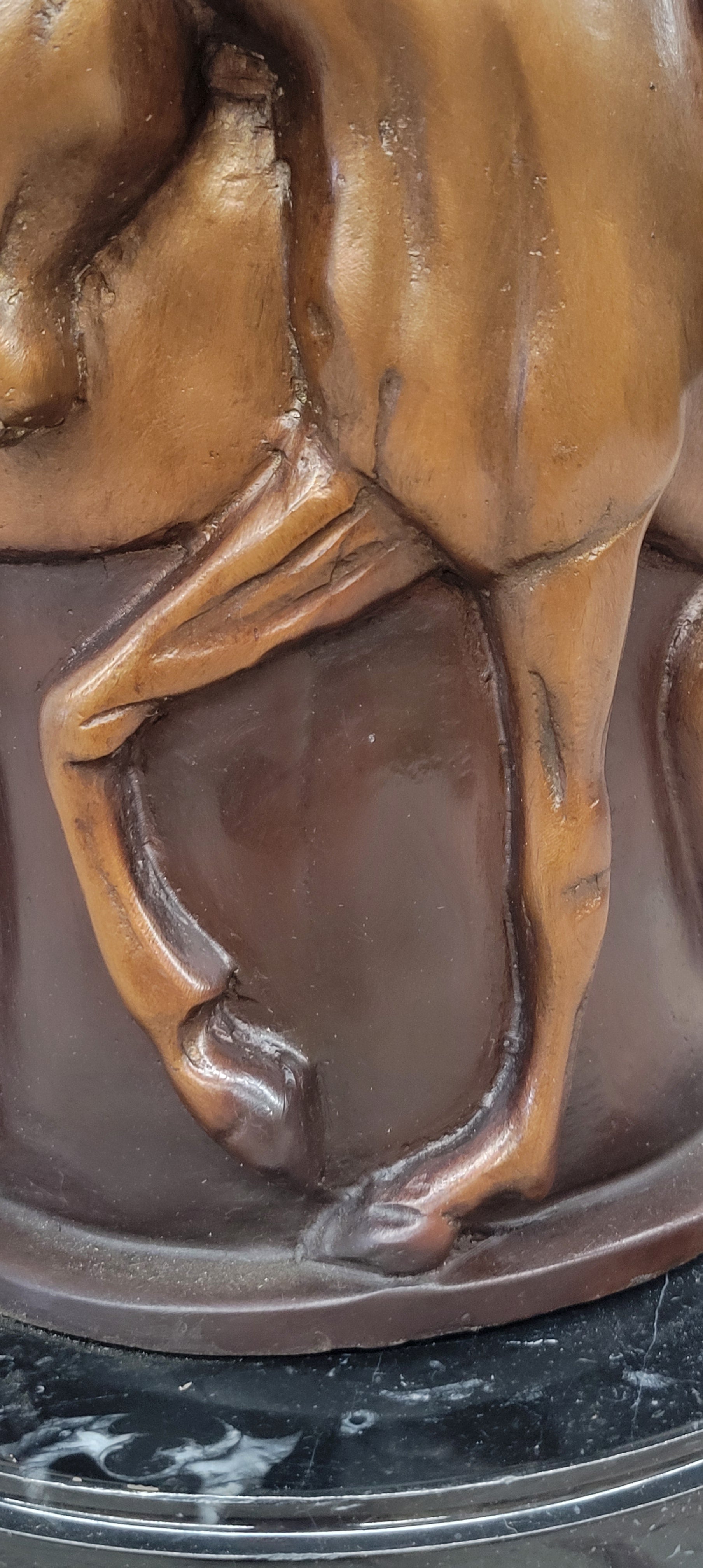 Bronze Horse Relief Sculpture Vase; Equestrian Art Urn with Horse Figures on Marble Base