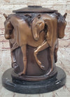 Bronze Horse Relief Sculpture Vase; Equestrian Art Urn with Horse Figures on Marble Base