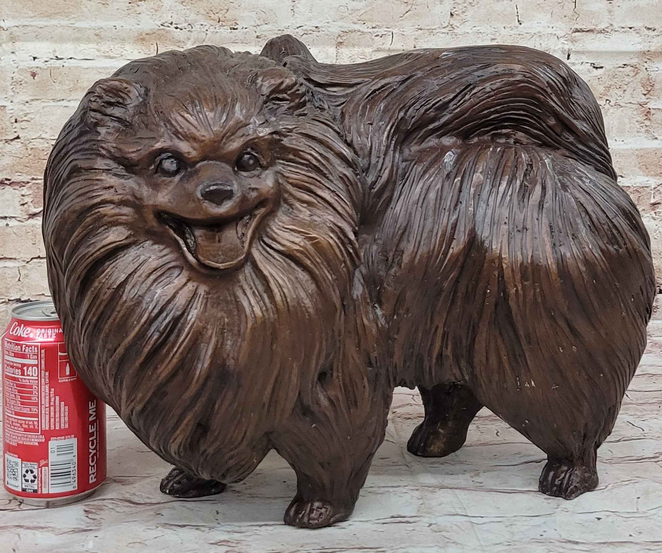 Life Size Pomeranian Dog Puppy Bronze Statue Sculpture Figurine Handmade 13" x 16"