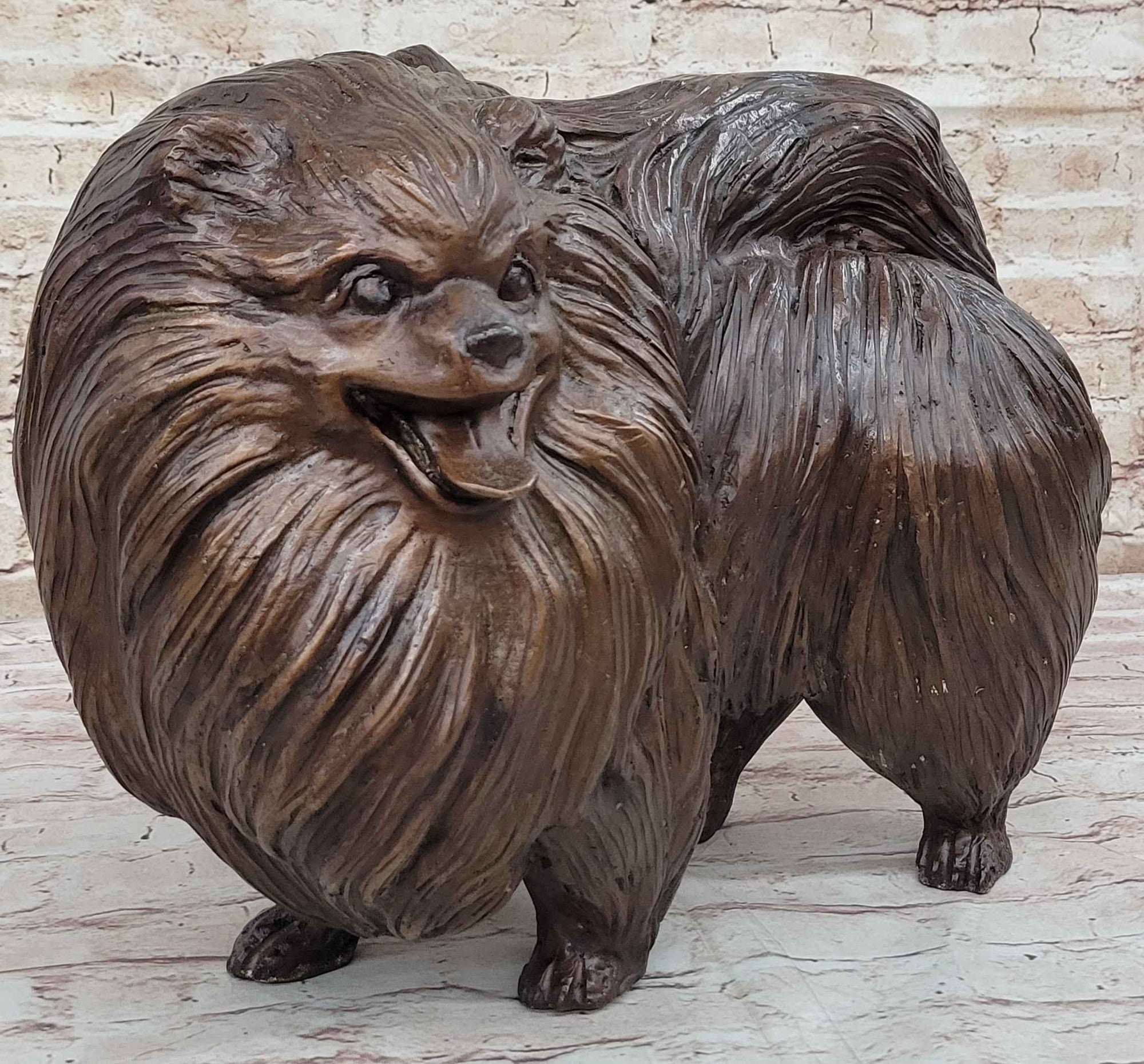 Life Size Pomeranian Dog Puppy Bronze Statue Sculpture Figurine Handmade 13" x 16"