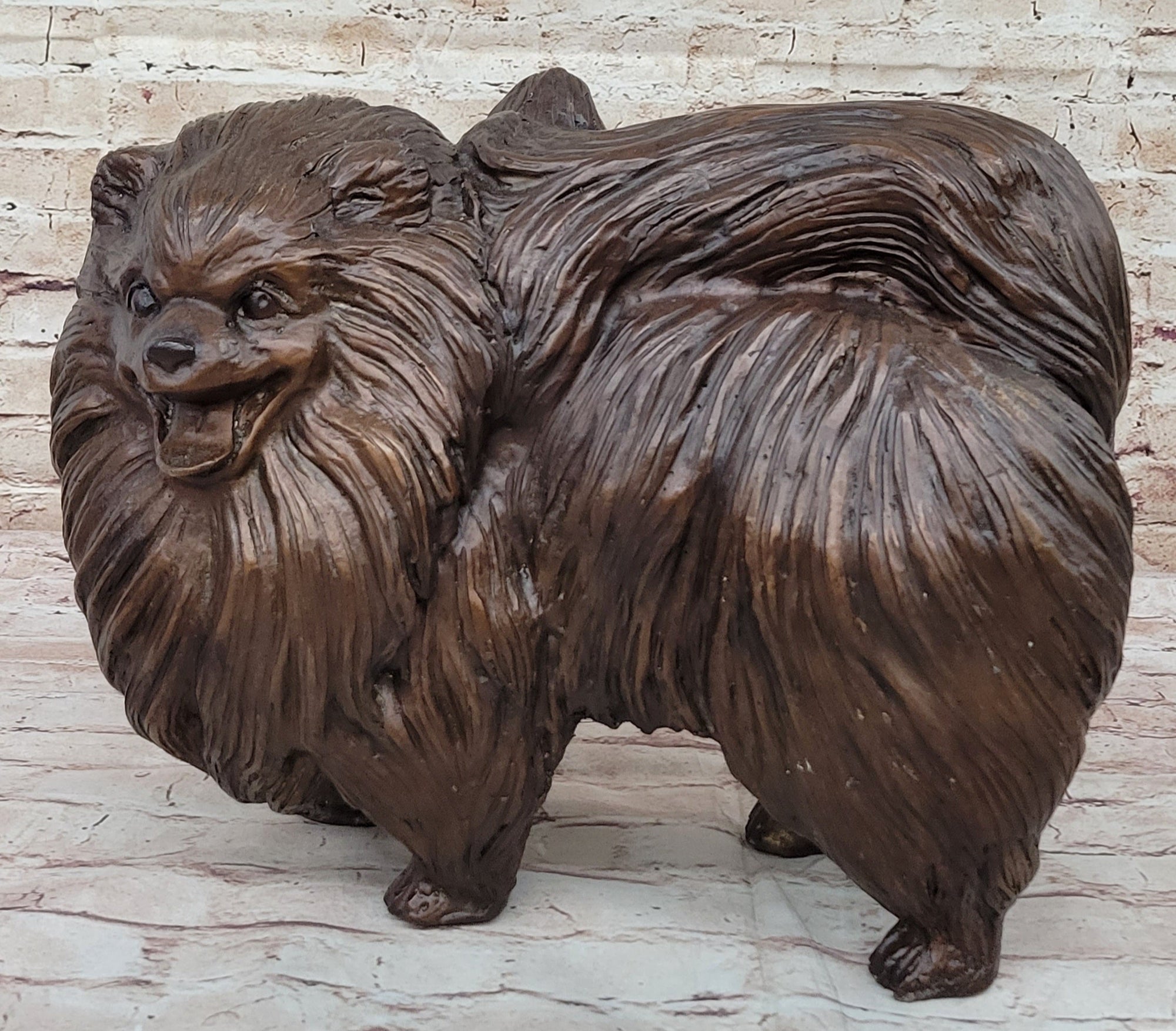 Life Size Pomeranian Dog Puppy Bronze Statue Sculpture Figurine Handmade 13" x 16"