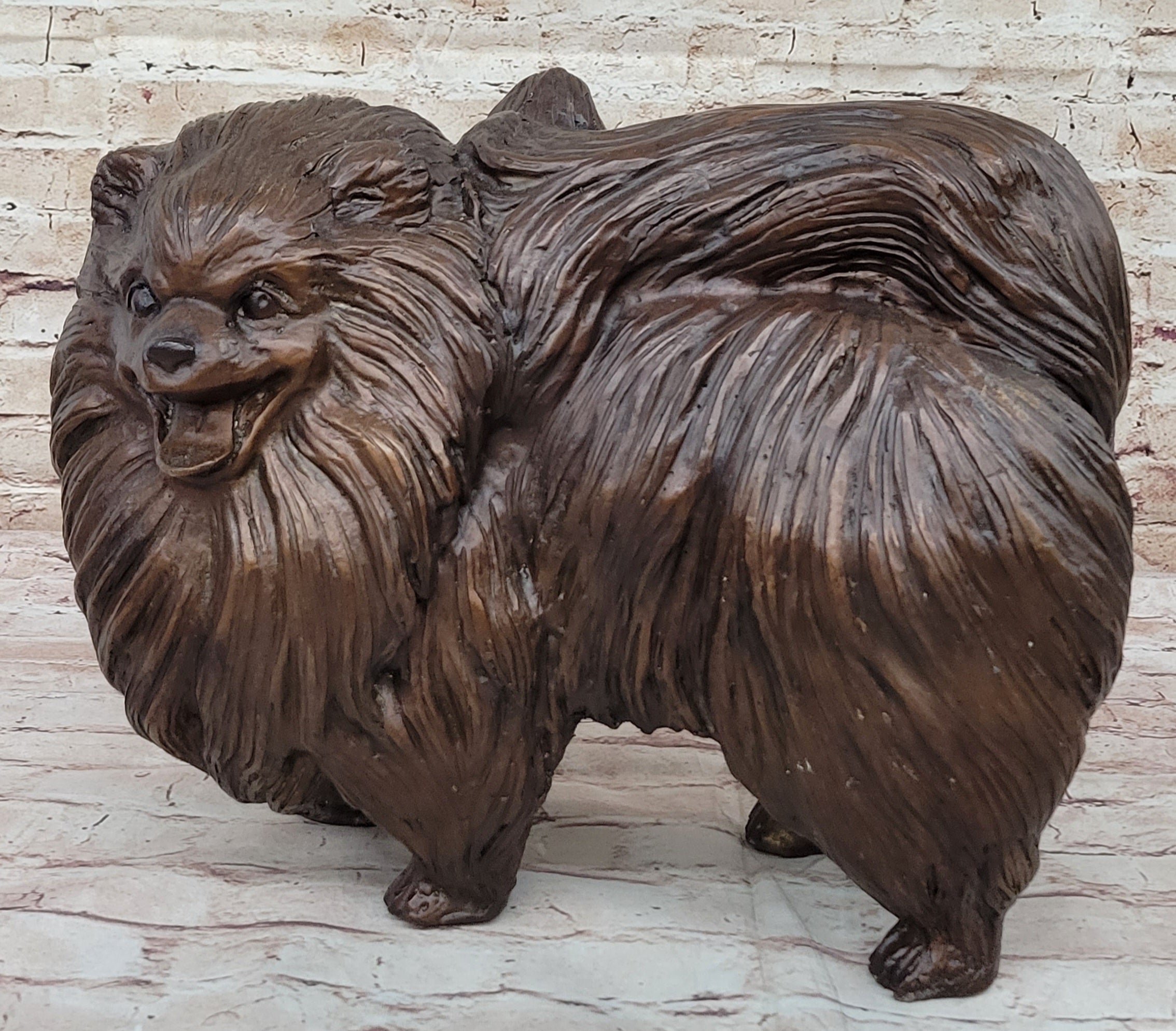 Life Size Pomeranian Dog Puppy Bronze Statue Sculpture Figurine Handmade 13" x 16"