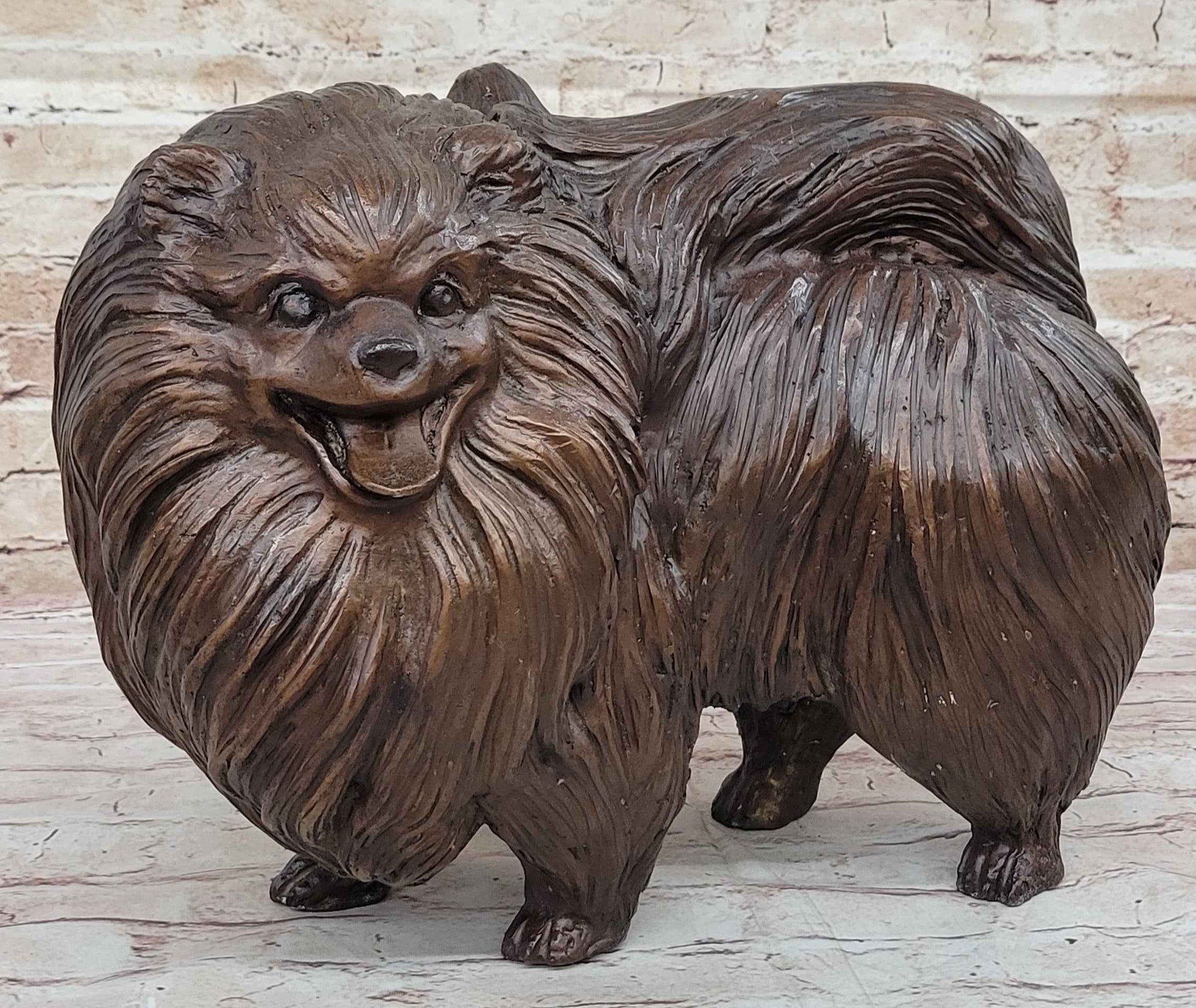 Life Size Pomeranian Dog Puppy Bronze Statue Sculpture Figurine Handmade 13" x 16"