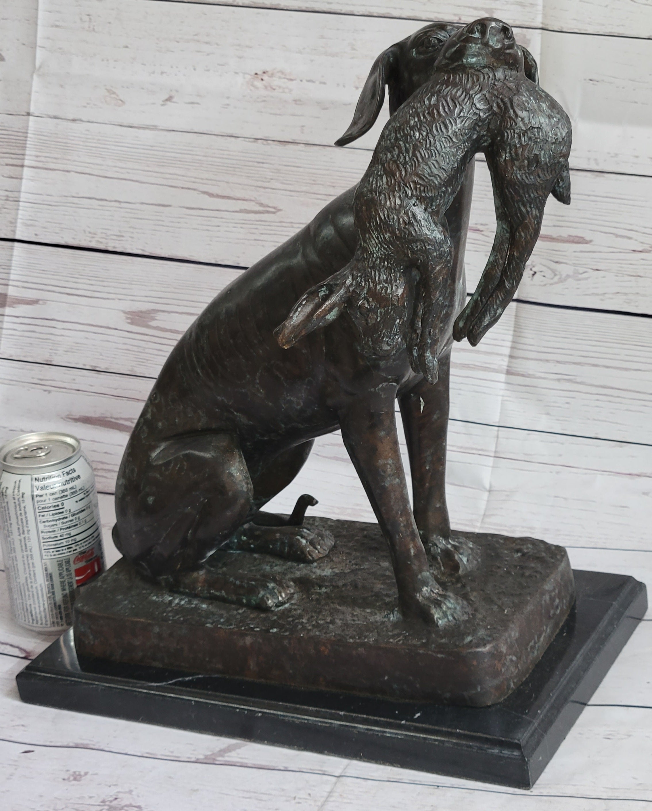 Hunting Dog Retriever w/ Rabbit in Mouth Bronze Statue Sculpture Figure 16" x 16"