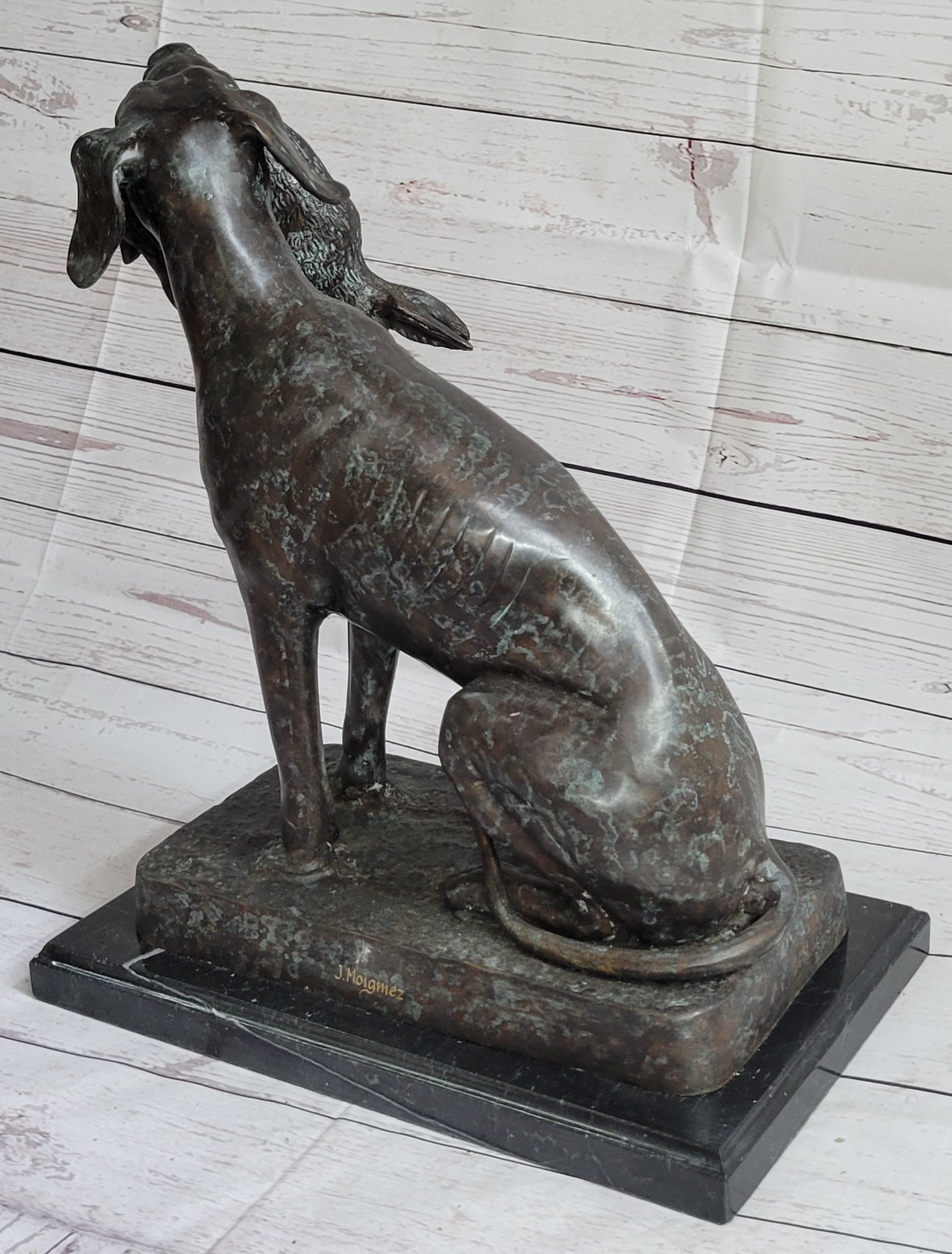 Hunting Dog Retriever w/ Rabbit in Mouth Bronze Statue Sculpture Figure 16" x 16"