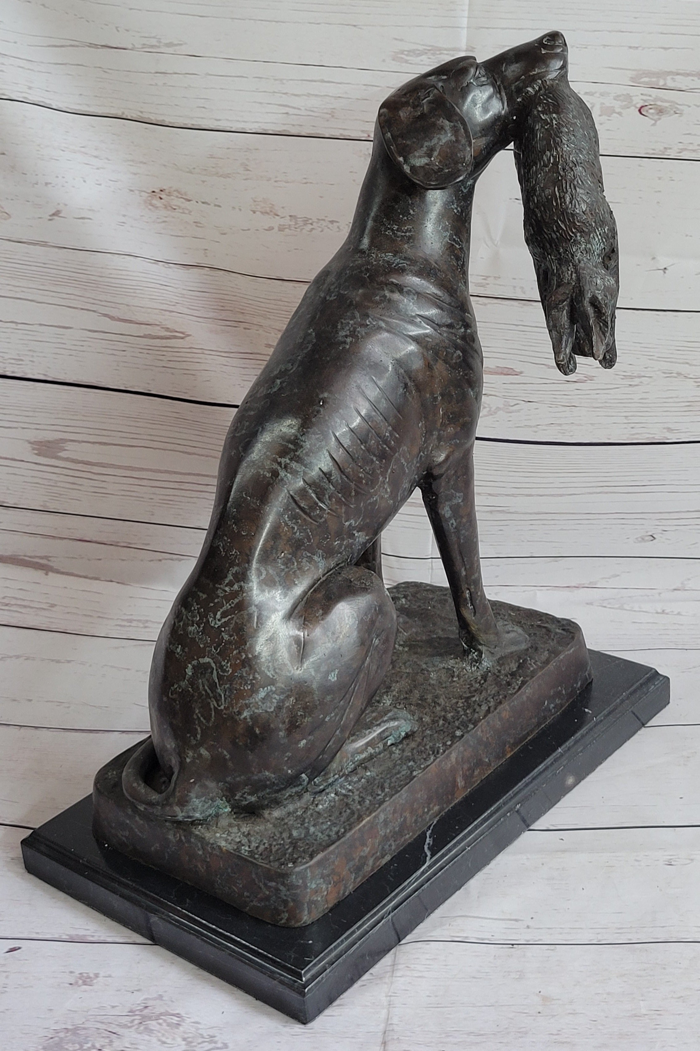 Hunting Dog Retriever w/ Rabbit in Mouth Bronze Statue Sculpture Figure 16" x 16"