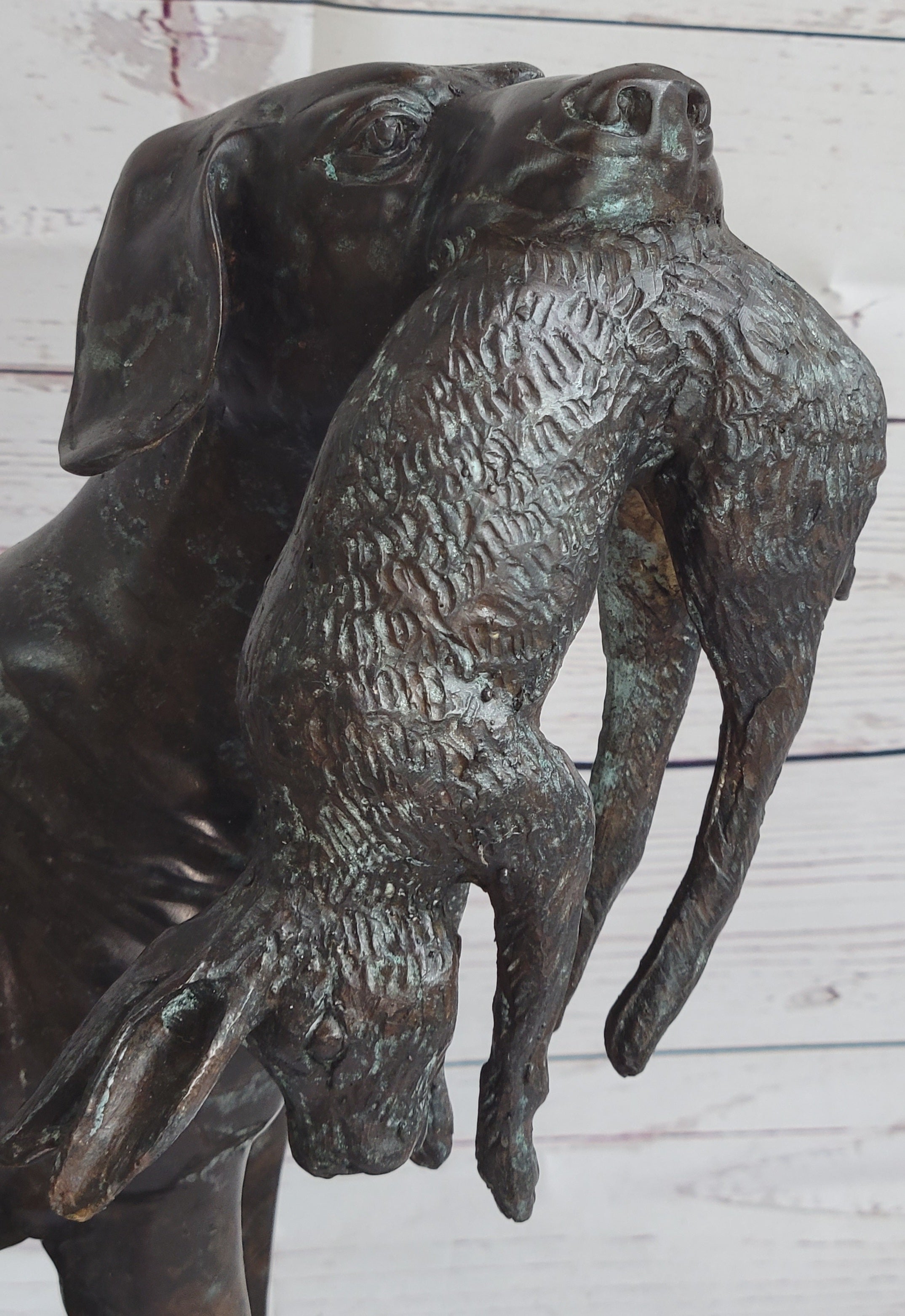 Hunting Dog Retriever w/ Rabbit in Mouth Bronze Statue Sculpture Figure 16" x 16"