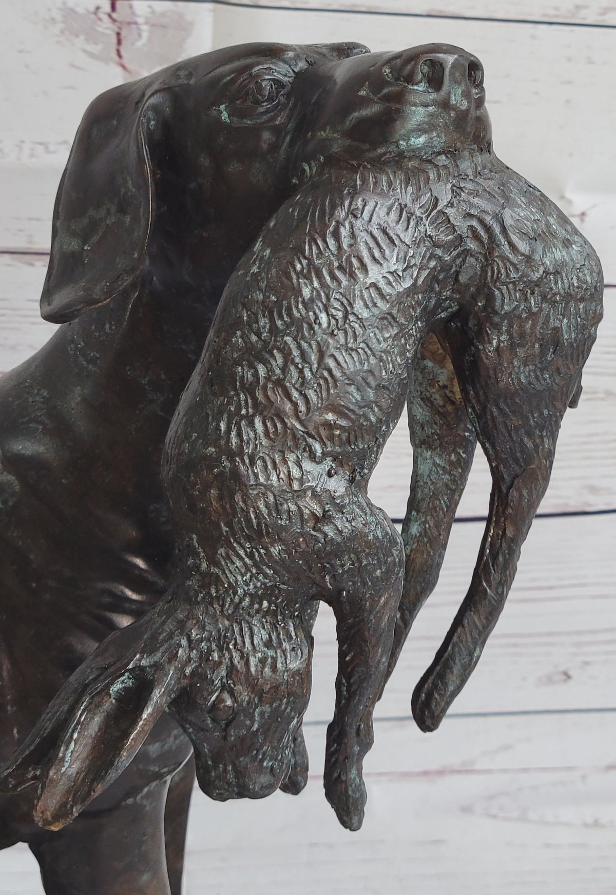Hunting Dog Retriever w/ Rabbit in Mouth Bronze Statue Sculpture Figure 16" x 16"