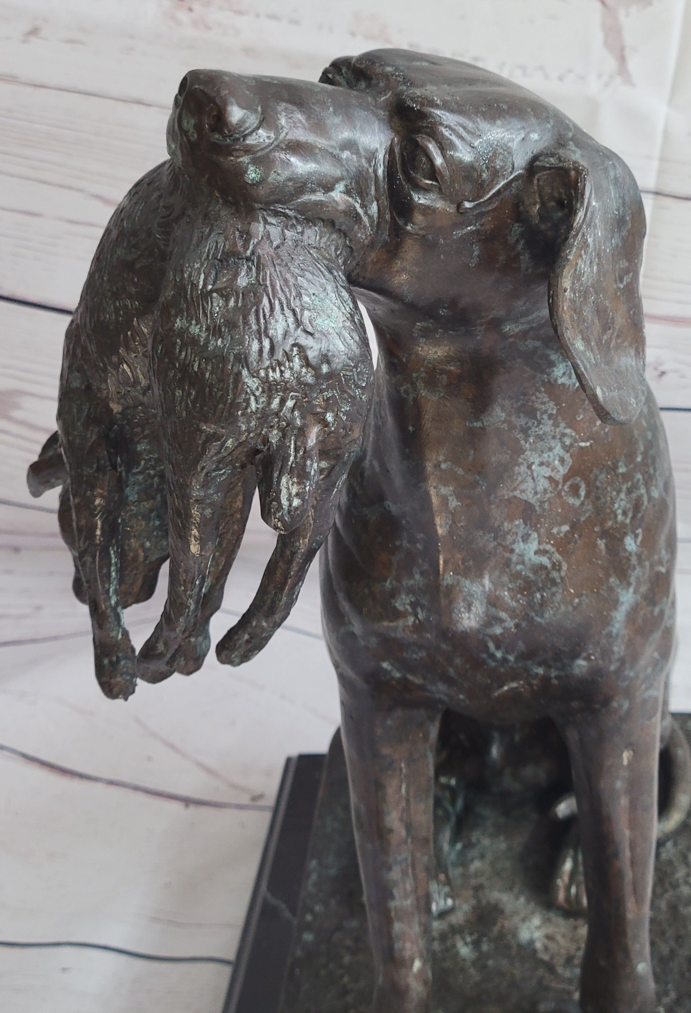 Hunting Dog Retriever w/ Rabbit in Mouth Bronze Statue Sculpture Figure 16" x 16"