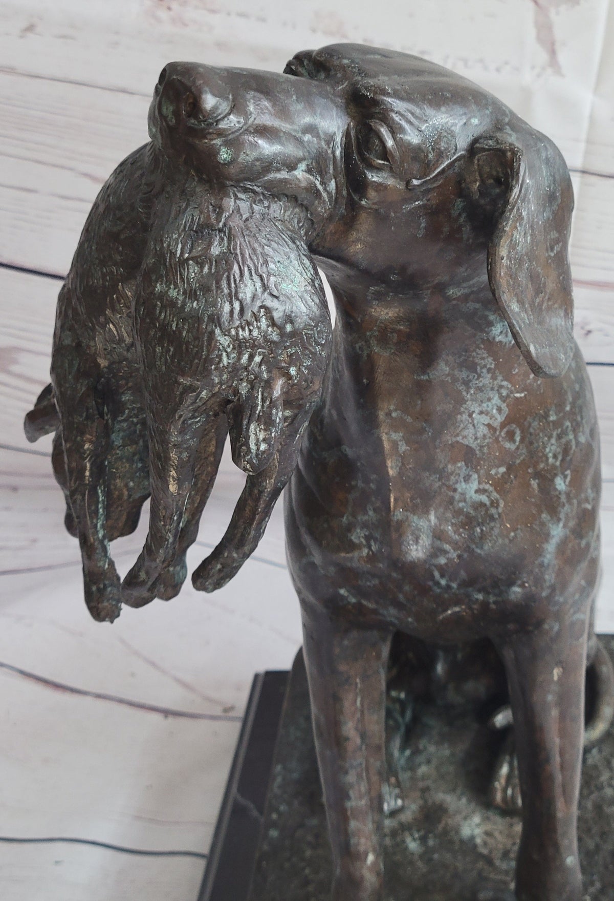 Hunting Dog Retriever w/ Rabbit in Mouth Bronze Statue Sculpture Figure 16" x 16"