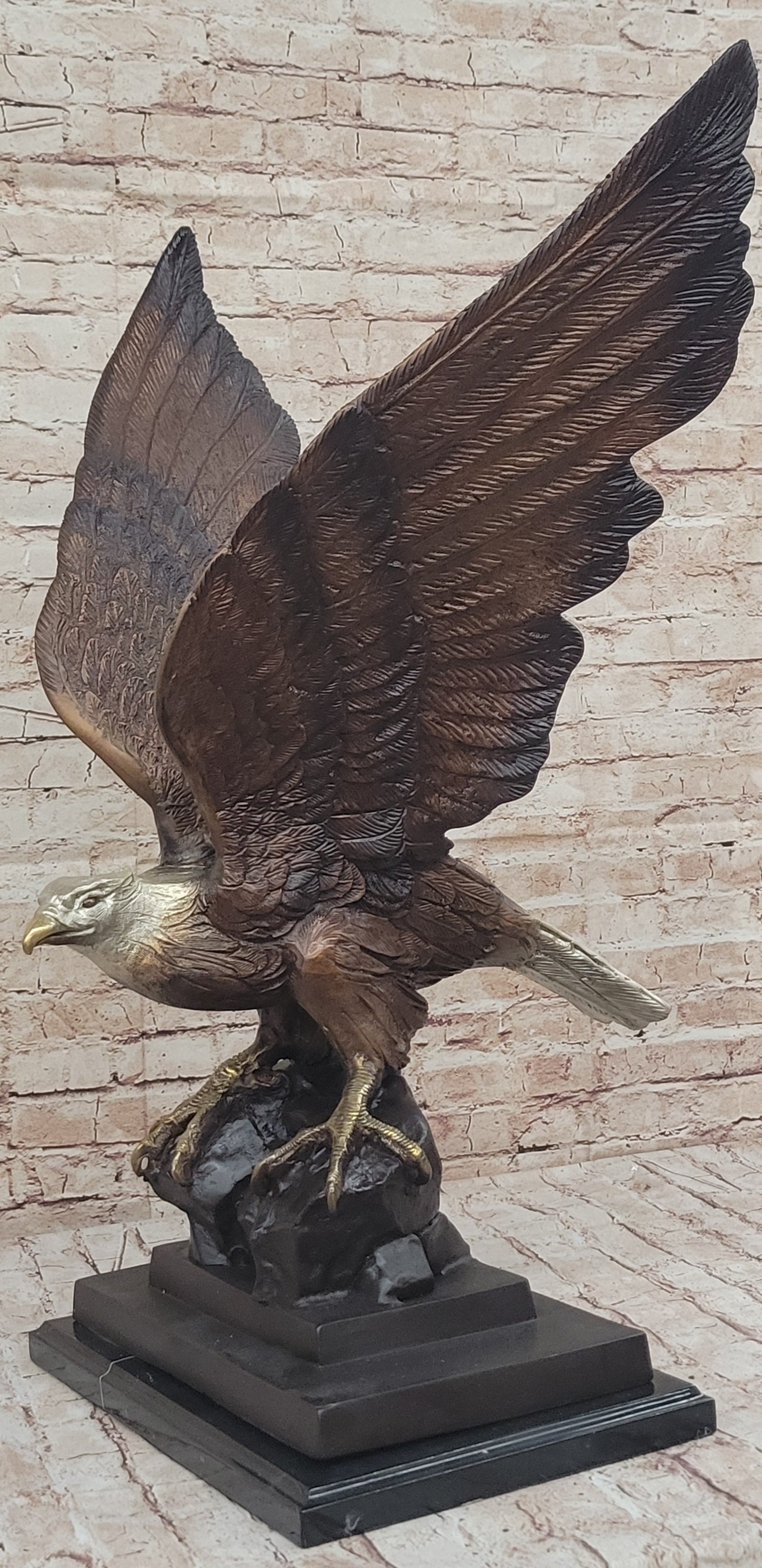 American Bald Eagle Perched on Rock - Bronze Metal Sculpture by J. Moigniez