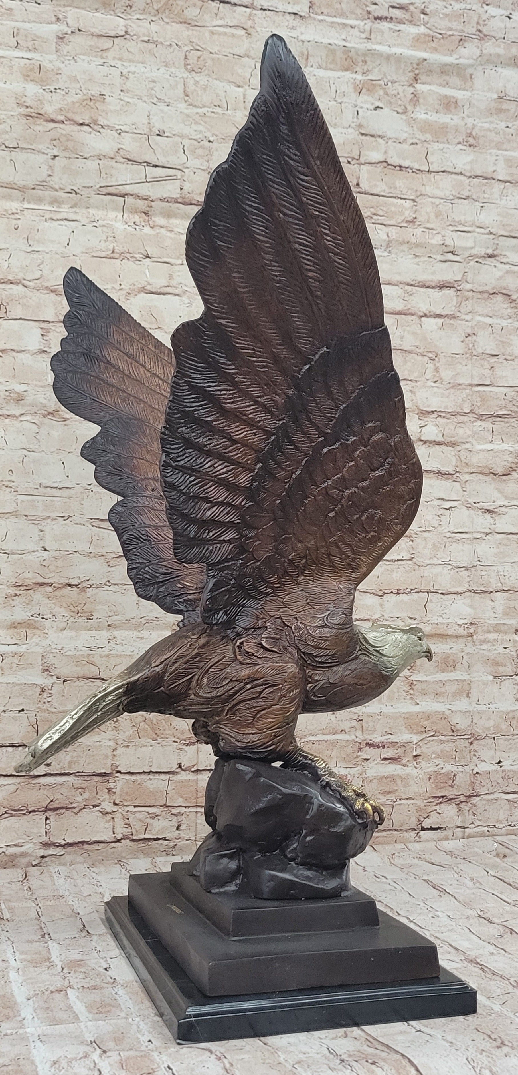 American Bald Eagle Perched on Rock - Bronze Metal Sculpture by J. Moigniez