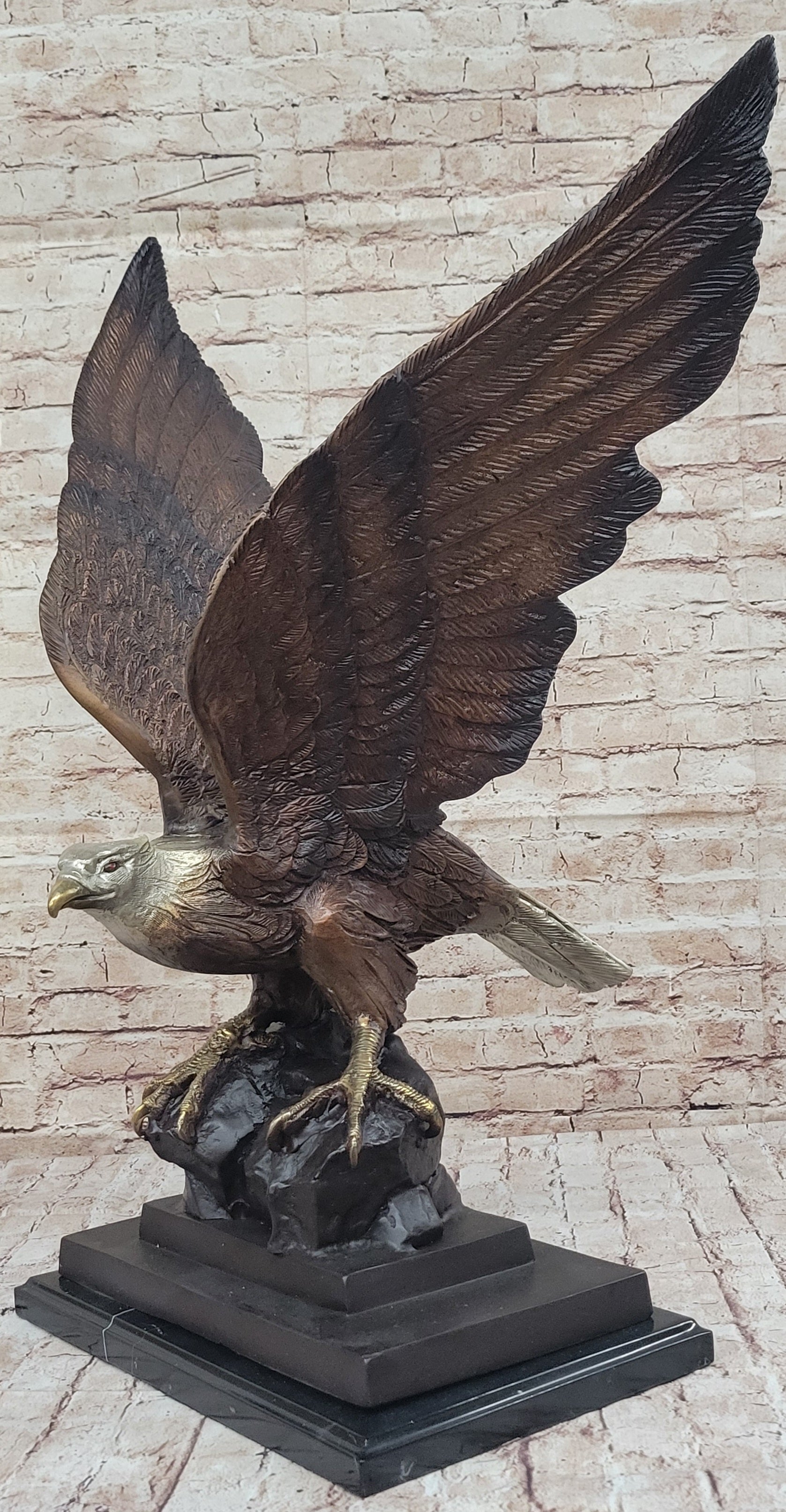 American Bald Eagle Perched on Rock - Bronze Metal Sculpture by J. Moigniez