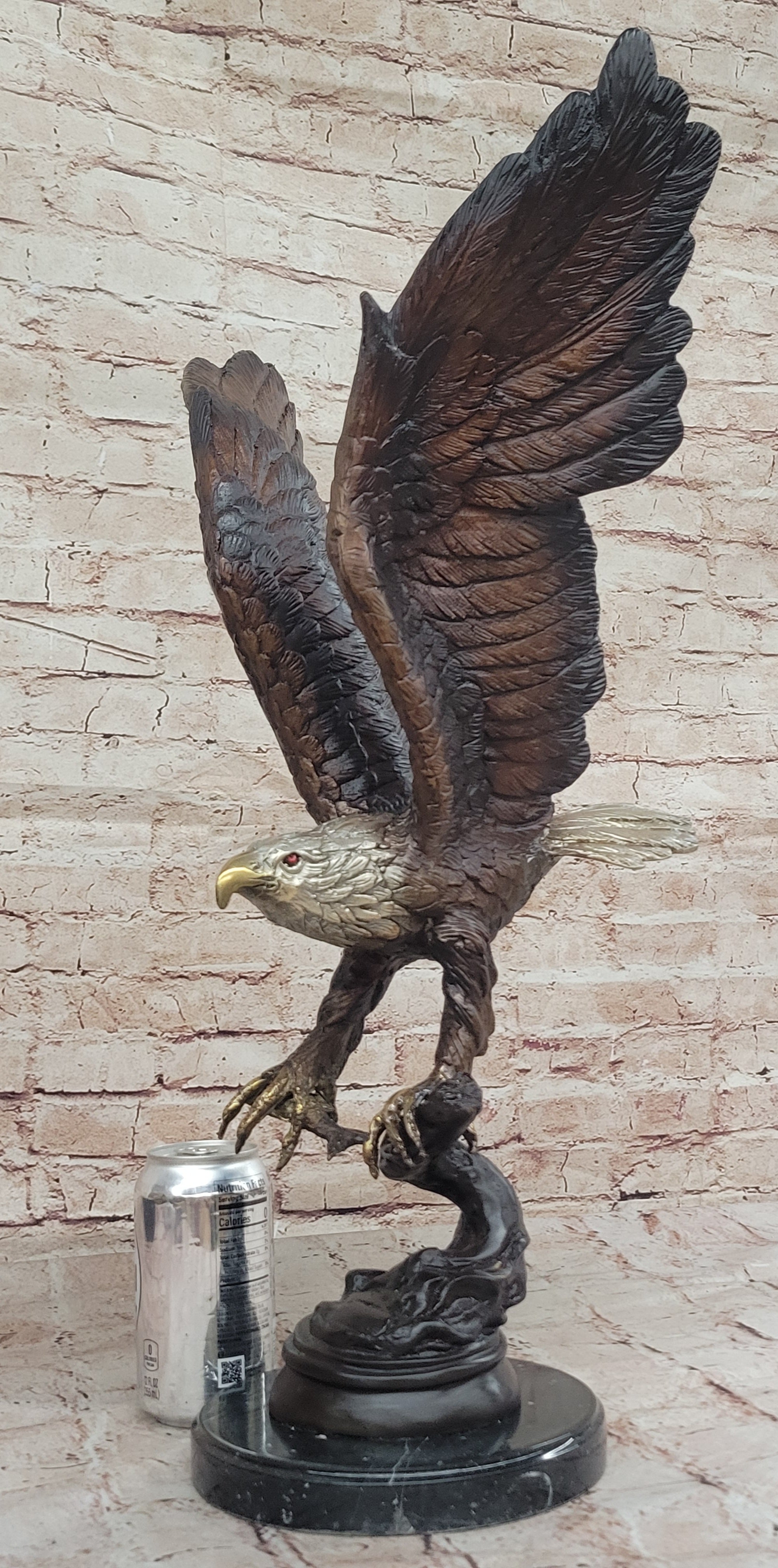 Signed Moigniez Eagle Catch Fish Bronze Sculpture Multi Color Patina Figurine 24" x 13"