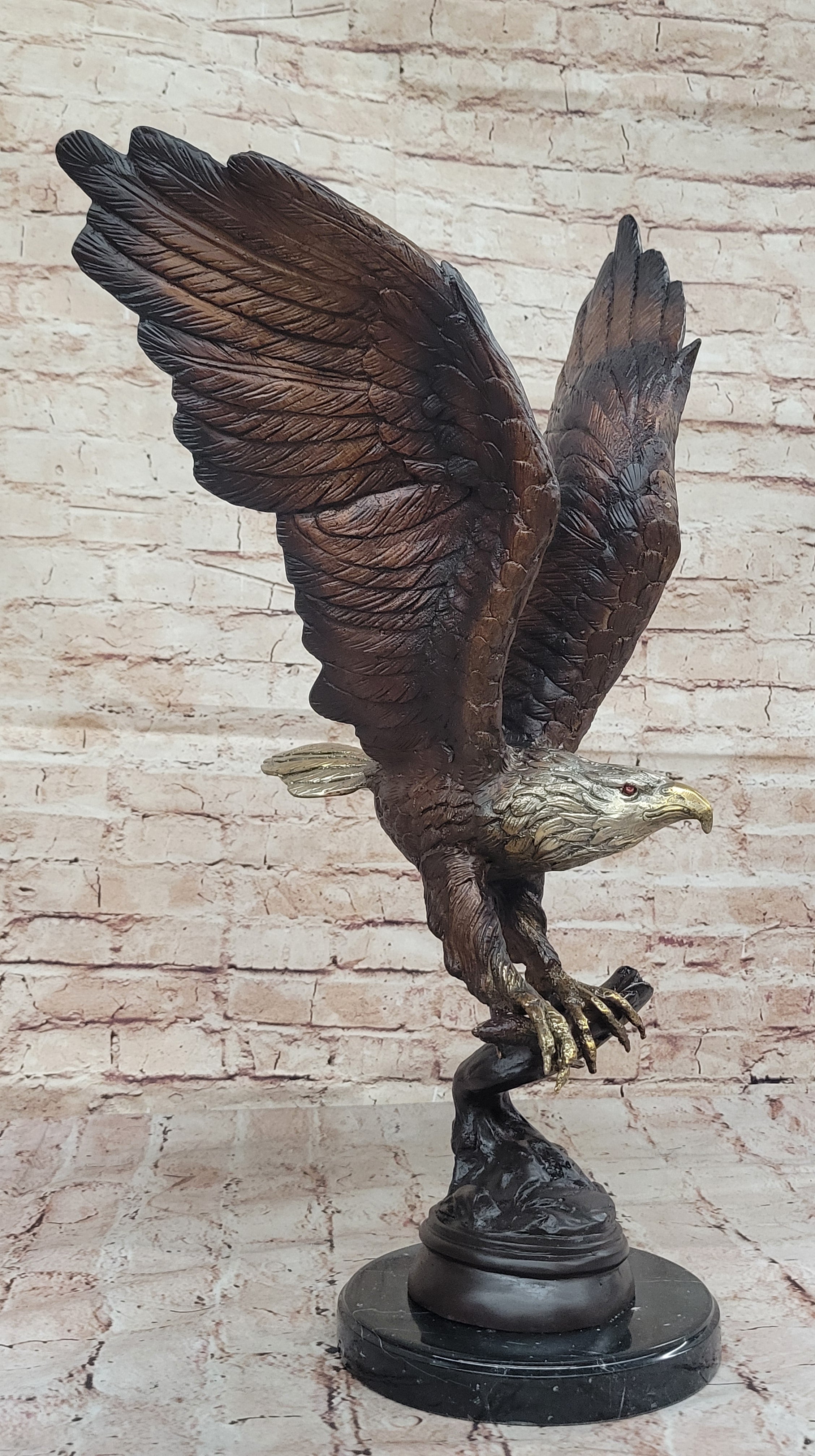 Signed Moigniez Eagle Catch Fish Bronze Sculpture Multi Color Patina Figurine 24" x 13"
