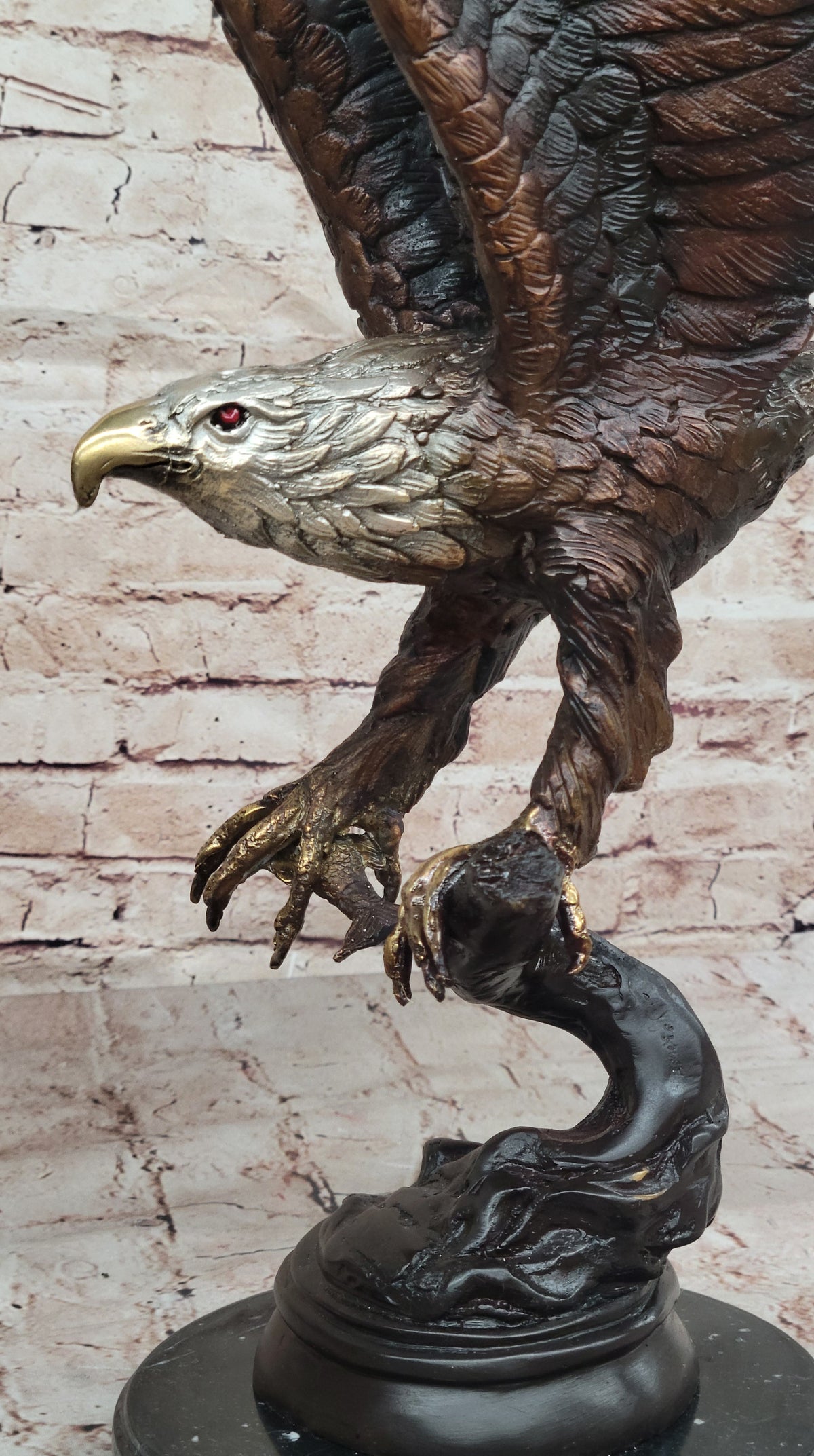 Signed Moigniez Eagle Catch Fish Bronze Sculpture Multi Color Patina Figurine 24" x 13"
