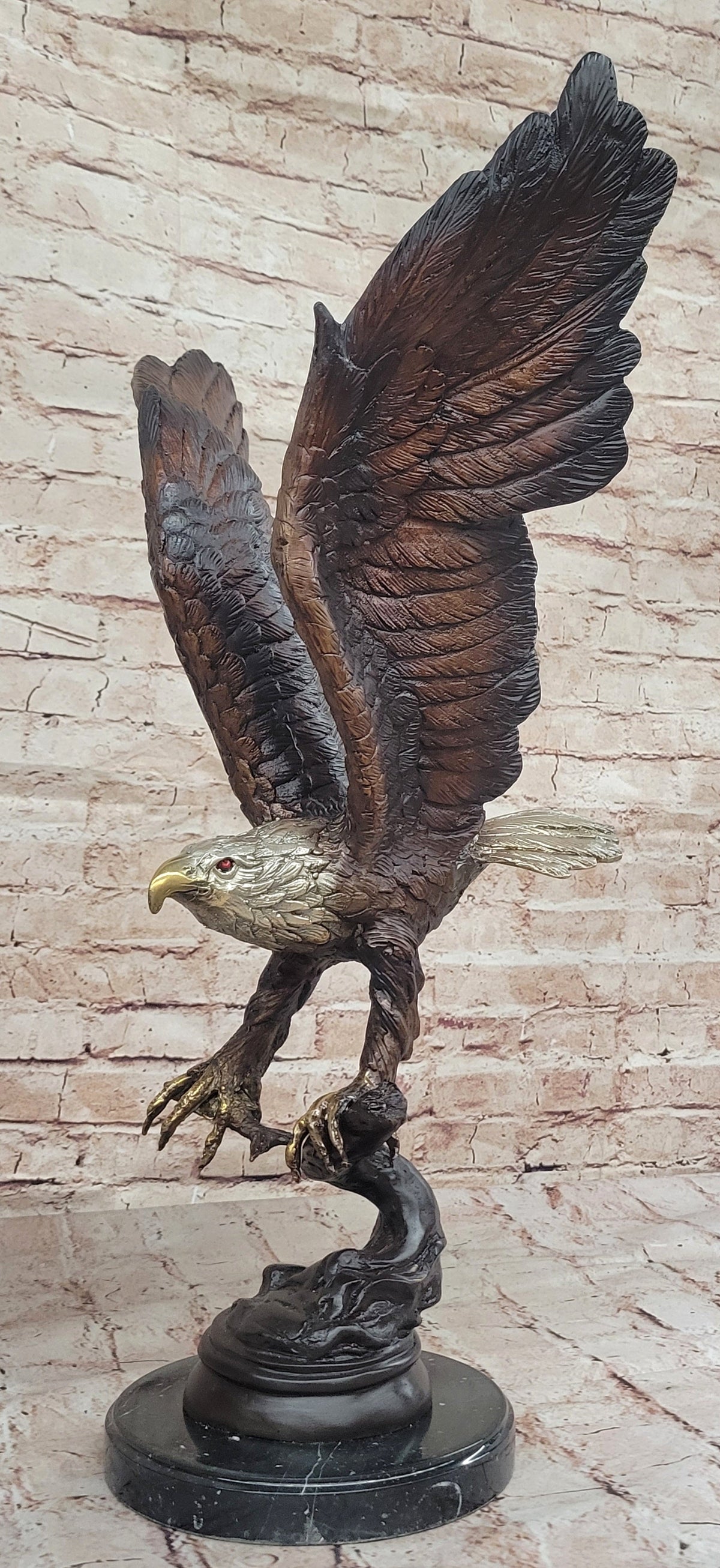 Signed Moigniez Eagle Catch Fish Bronze Sculpture Multi Color Patina Figurine 24" x 13"