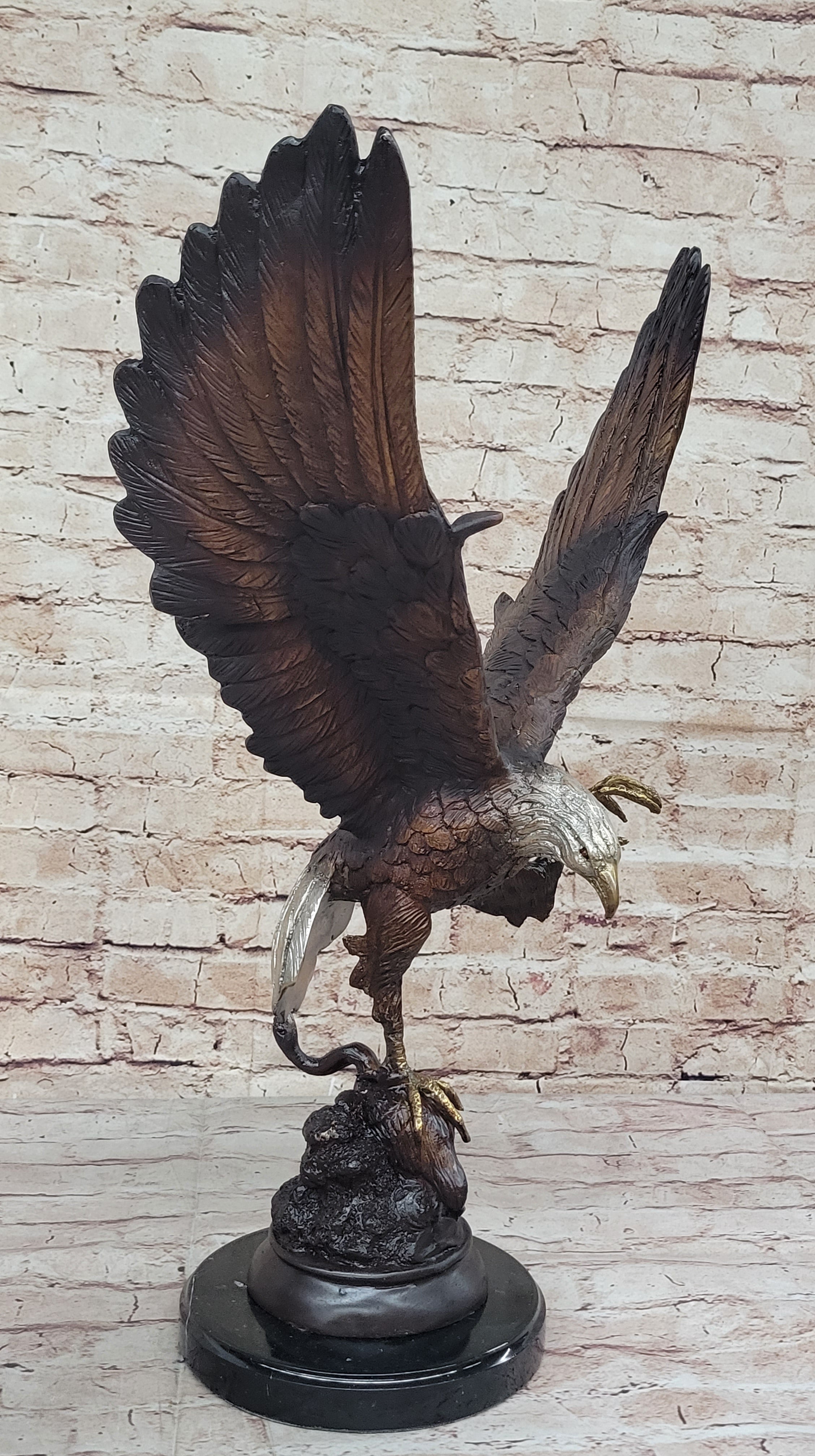 American Bald Eagle Bronze Statue Sculpture Figure by Moigniez 22" x 17"