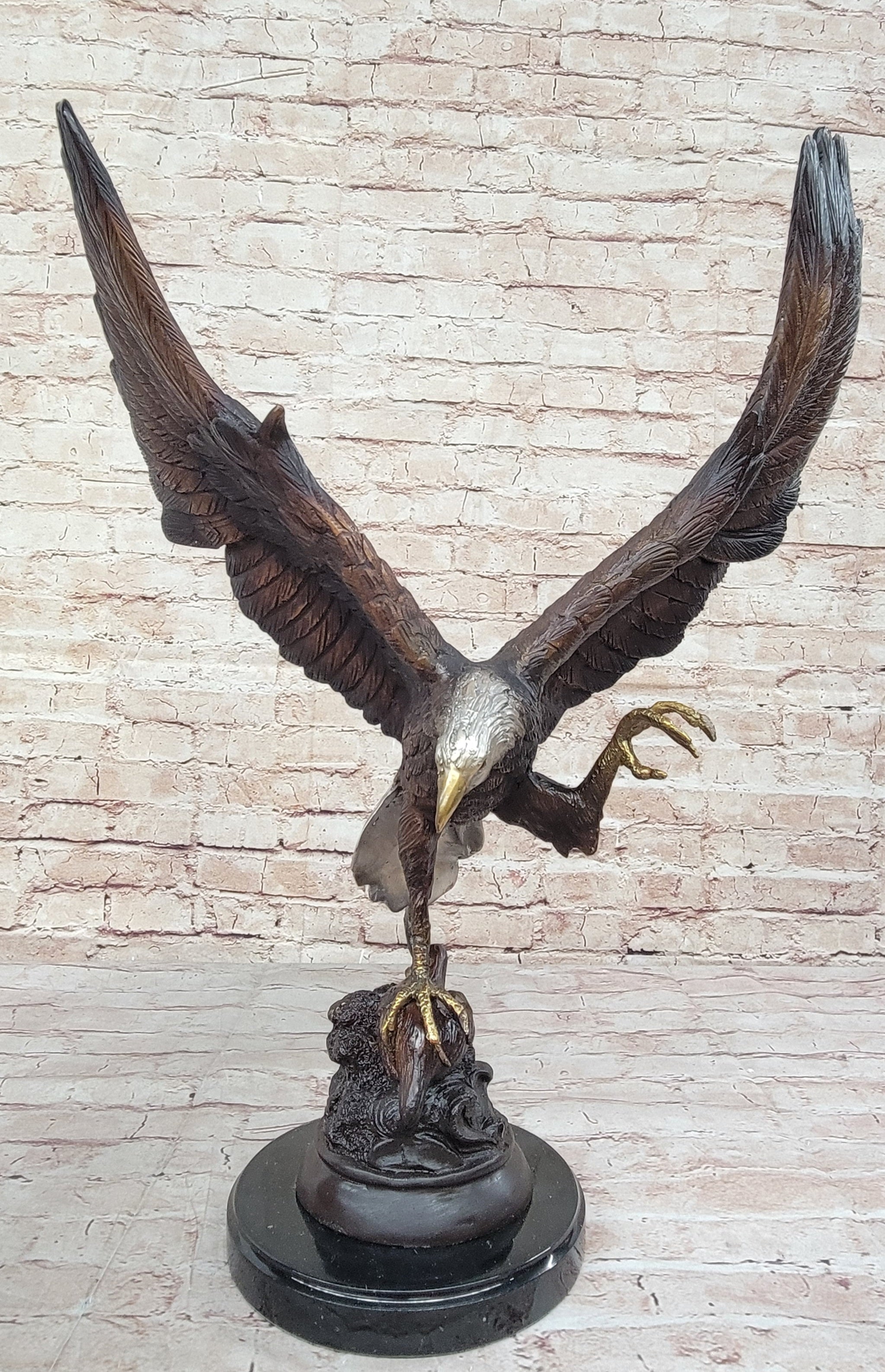 American Bald Eagle Bronze Statue Sculpture Figure by Moigniez 22" x 17"