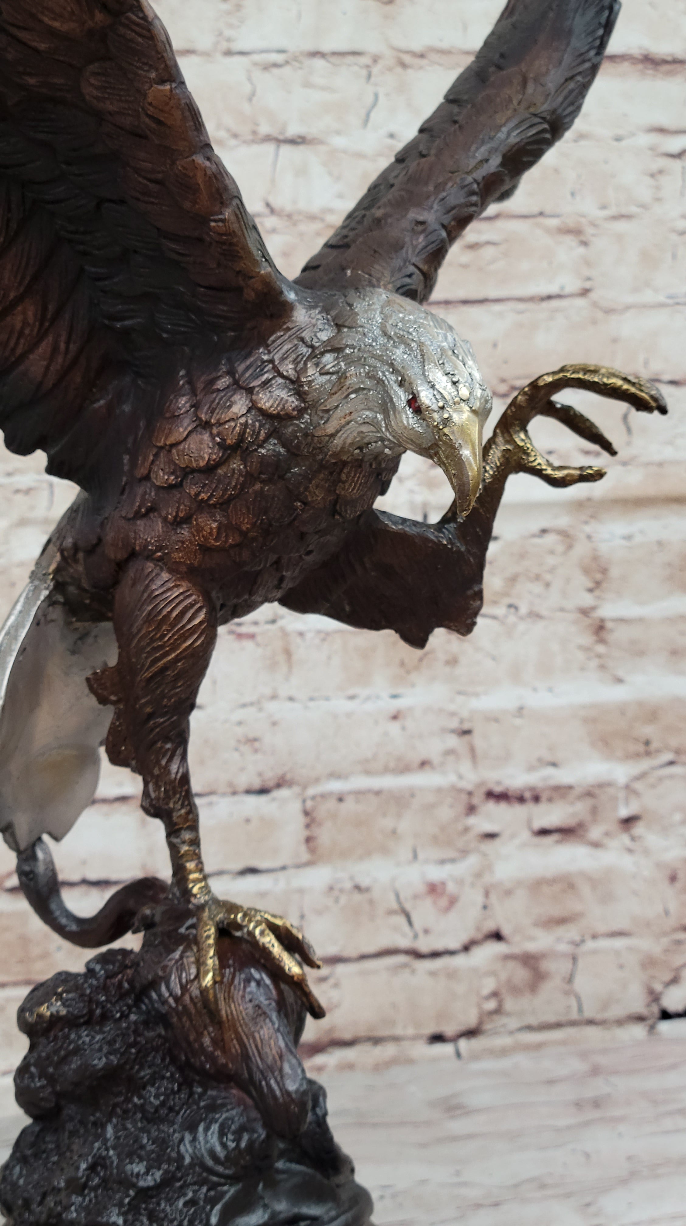 American Bald Eagle Bronze Statue Sculpture Figure by Moigniez 22" x 17"