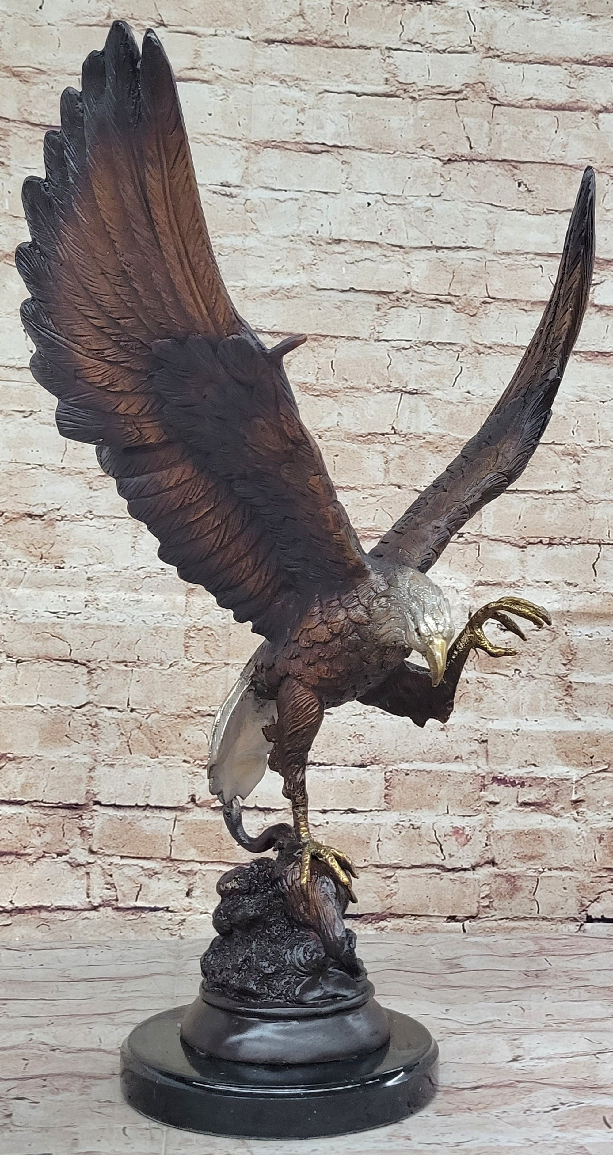 American Bald Eagle Bronze Statue Sculpture Figure by Moigniez 22" x 17"