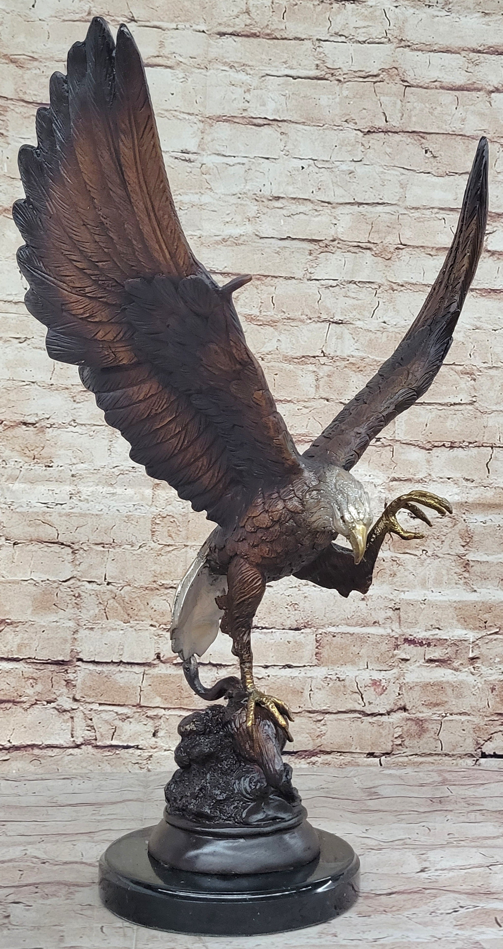 American Bald Eagle Bronze Statue Sculpture Figure by Moigniez 22" x 17"