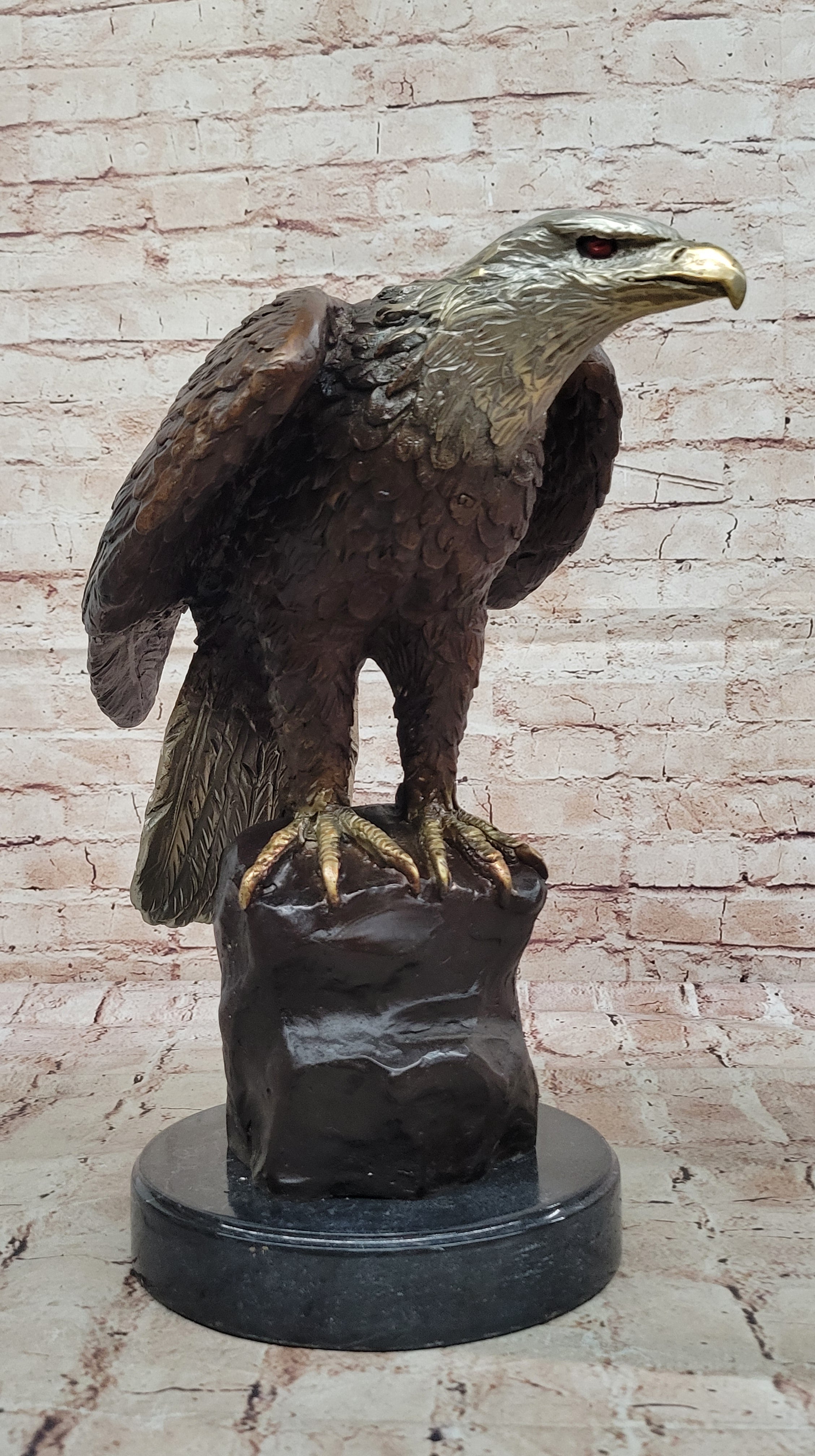 Detailed Bronze Bald Eagle Sculpture; Moigniez Signature Bird Piece