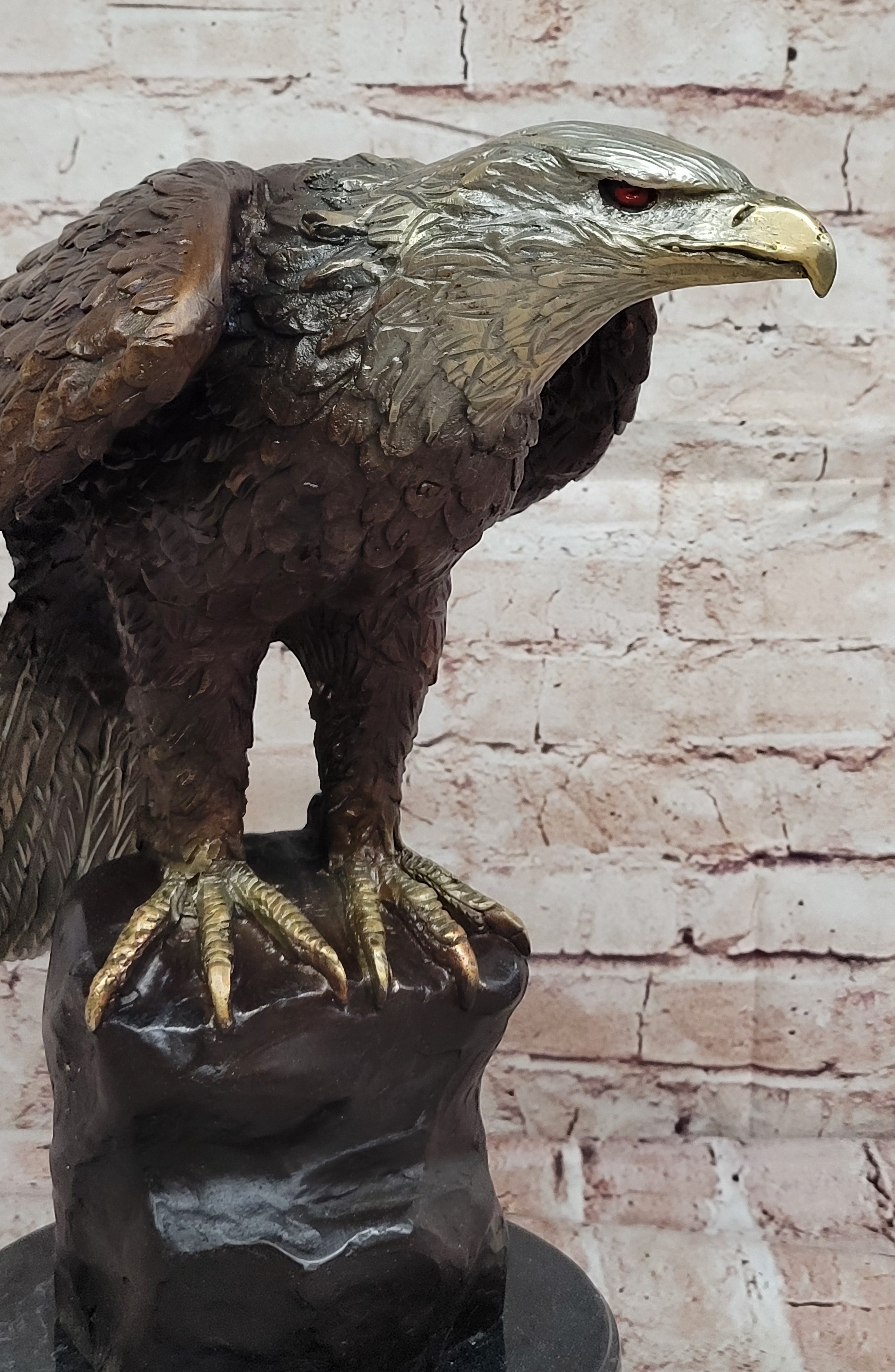 Detailed Bronze Bald Eagle Sculpture; Moigniez Signature Bird Piece