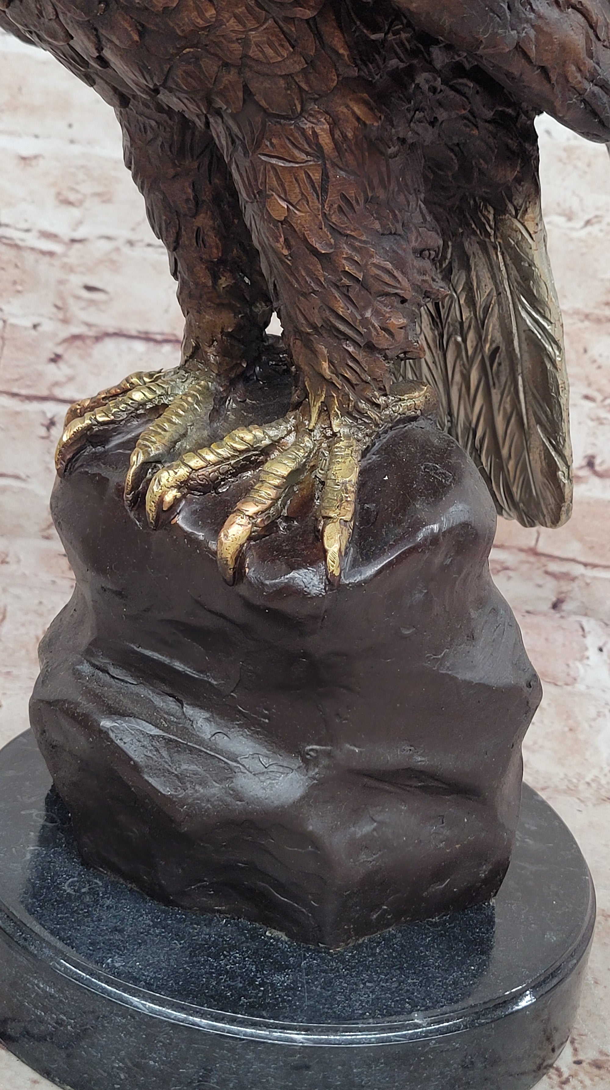 Detailed Bronze Bald Eagle Sculpture; Moigniez Signature Bird Piece